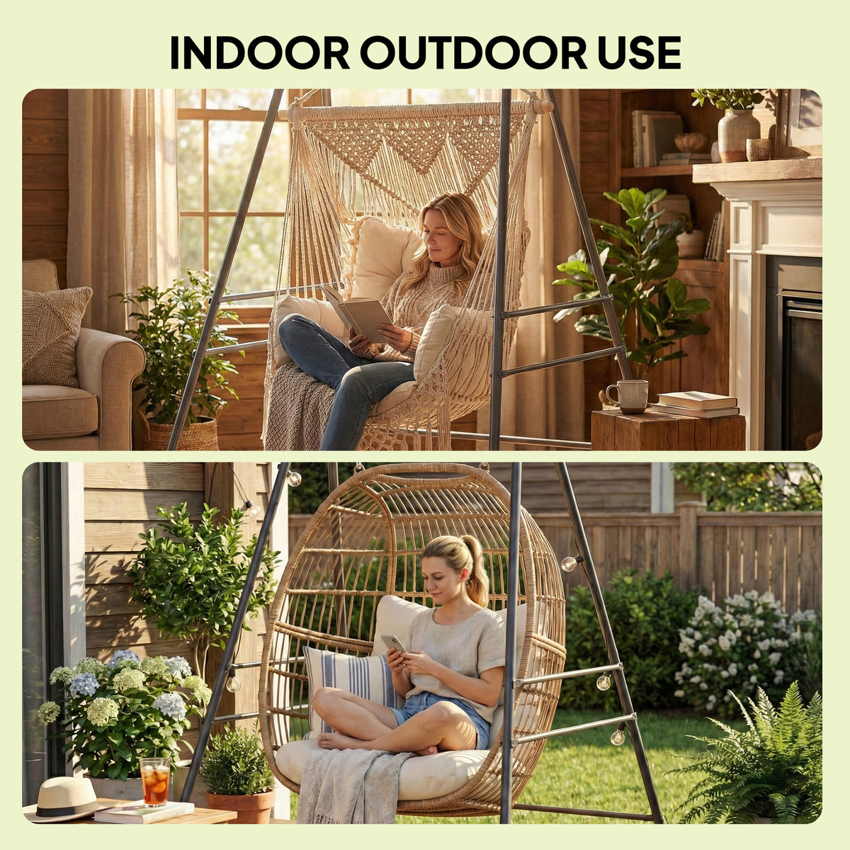 Hammock Chair Stand Indoor and Outdoor Use with Anti-Slip Foot Pads, 2 Carabiners, Gray