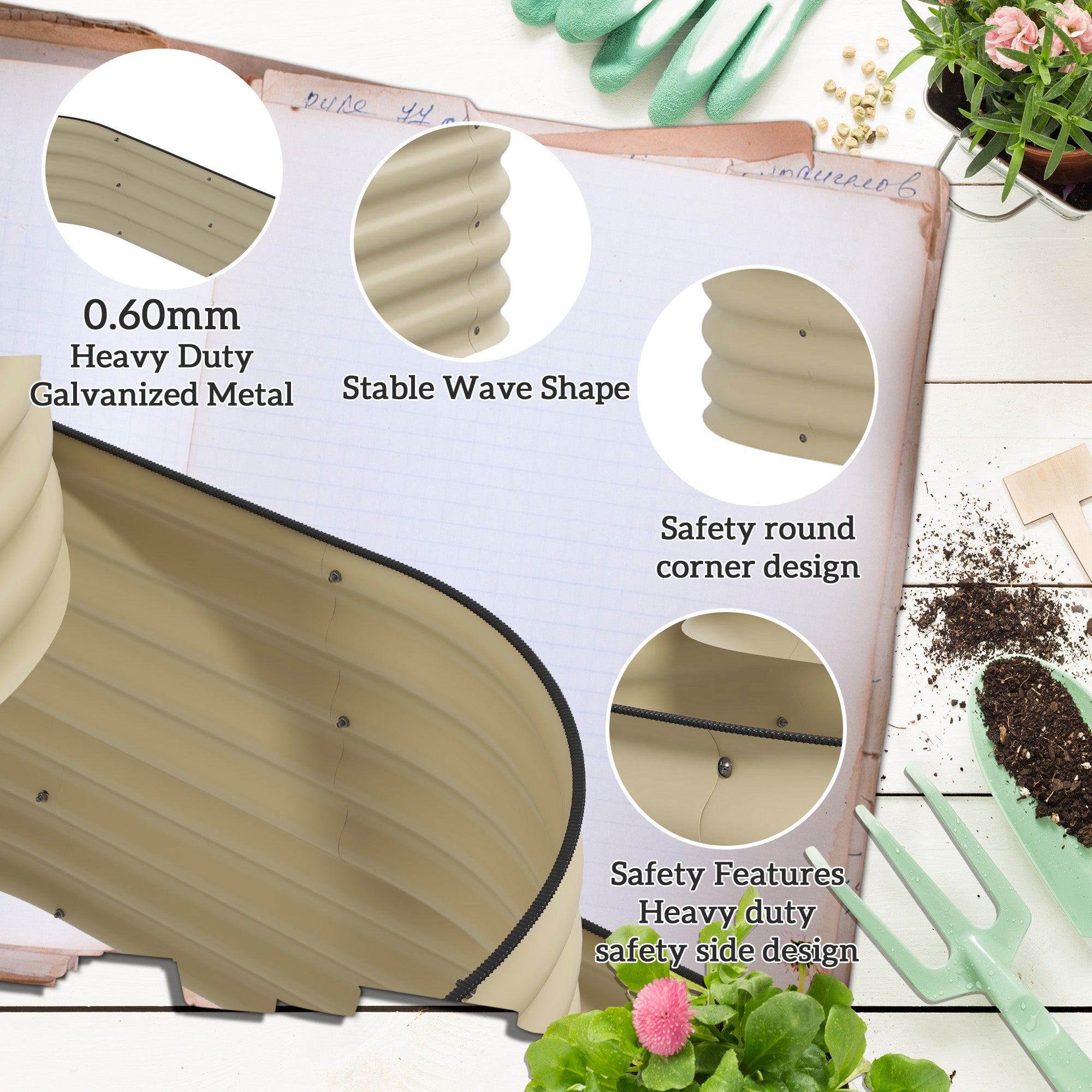 3-Tier Raised Garden Bed Set w/ Safety Edging, Open Bottom for Vegetables, Herbs, Flowers, 62.25" x 43" x 32.25", Cream - Cream White - Image 8