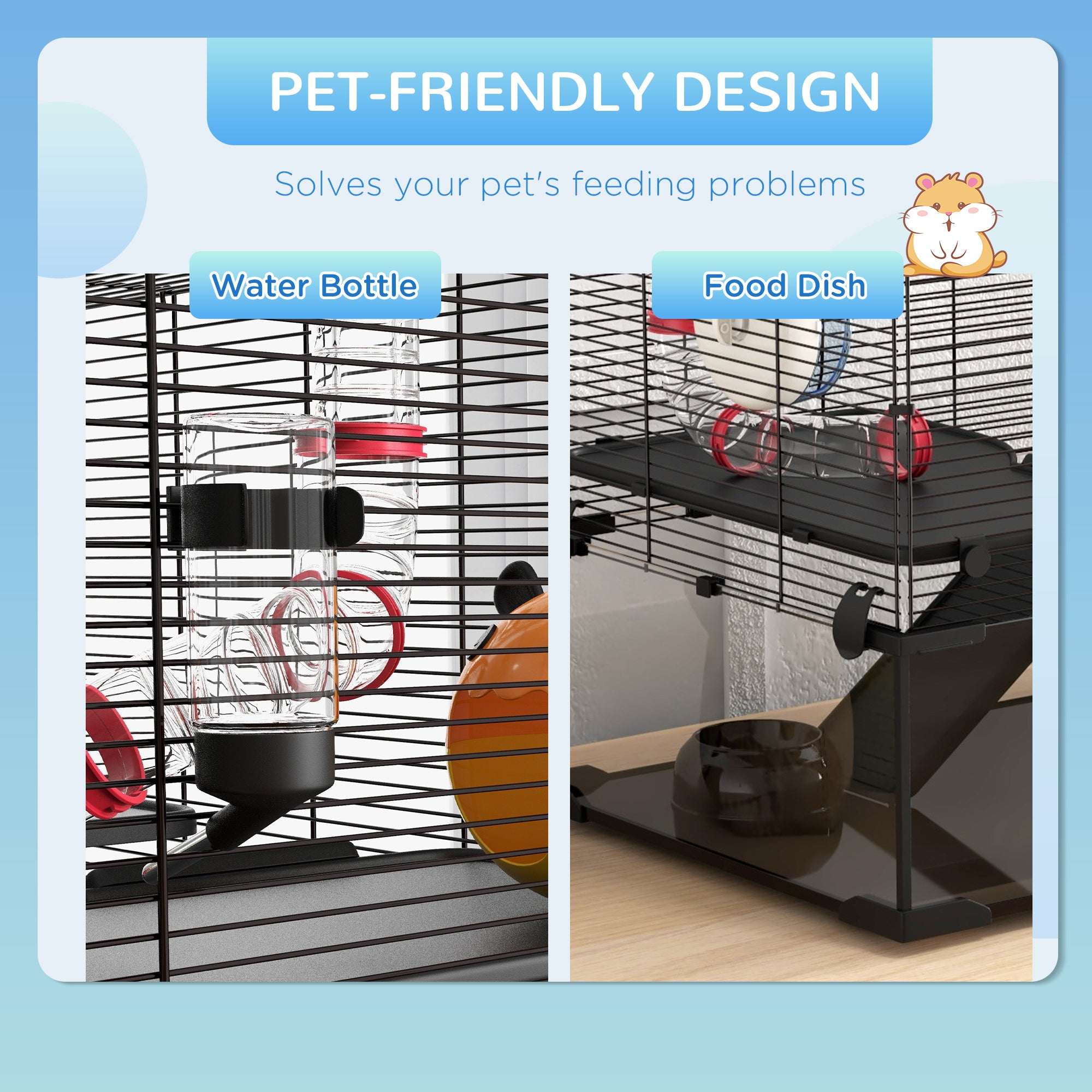 31" Hamster Cage with Tube and Tunnel, Deep Glass Bottom - Black - Image 7