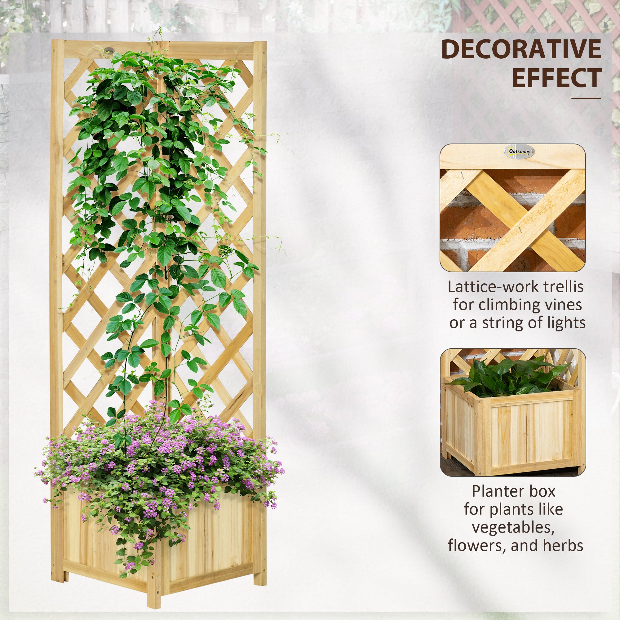 Wooden Raised Garden Bed, Planter with Trellis for Vine Climbing and Vegetables, Herbs and Flowers Growing, Natural - Natural Wood - Image 4