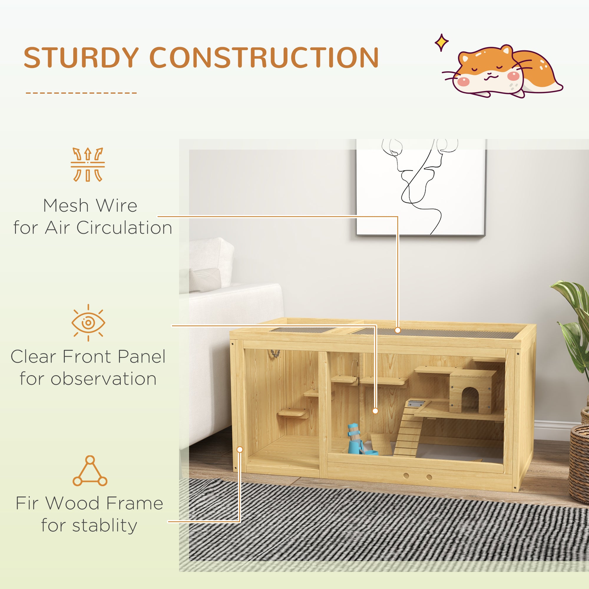 Extra Large Wooden Hamster Cage with Pull-out Tray, Seesaws, Ladder - Natural wood finish - Image 7
