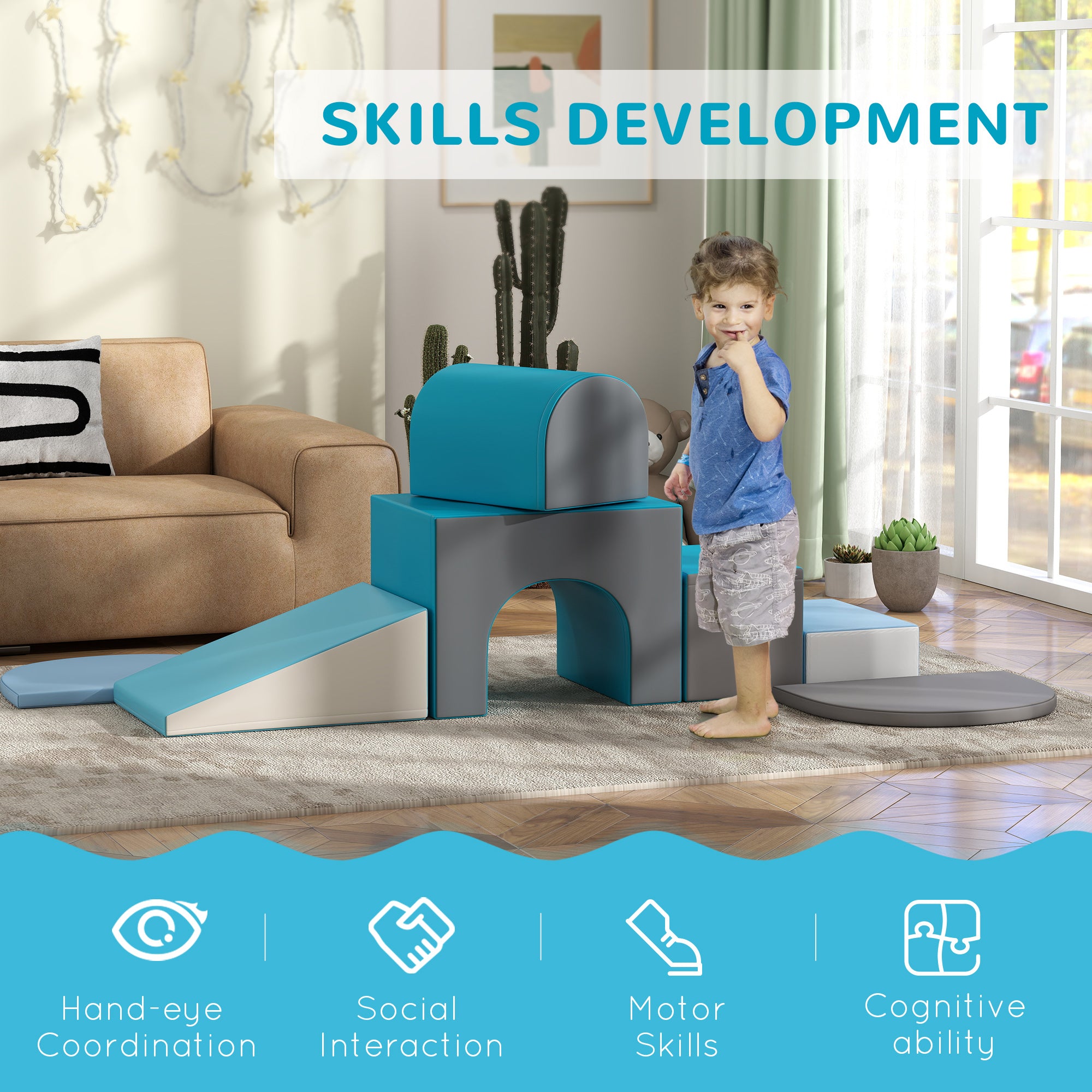 7-Piece Rearrangeable Toddler Climber for Creativity and Shape Discovery, Contemporary
