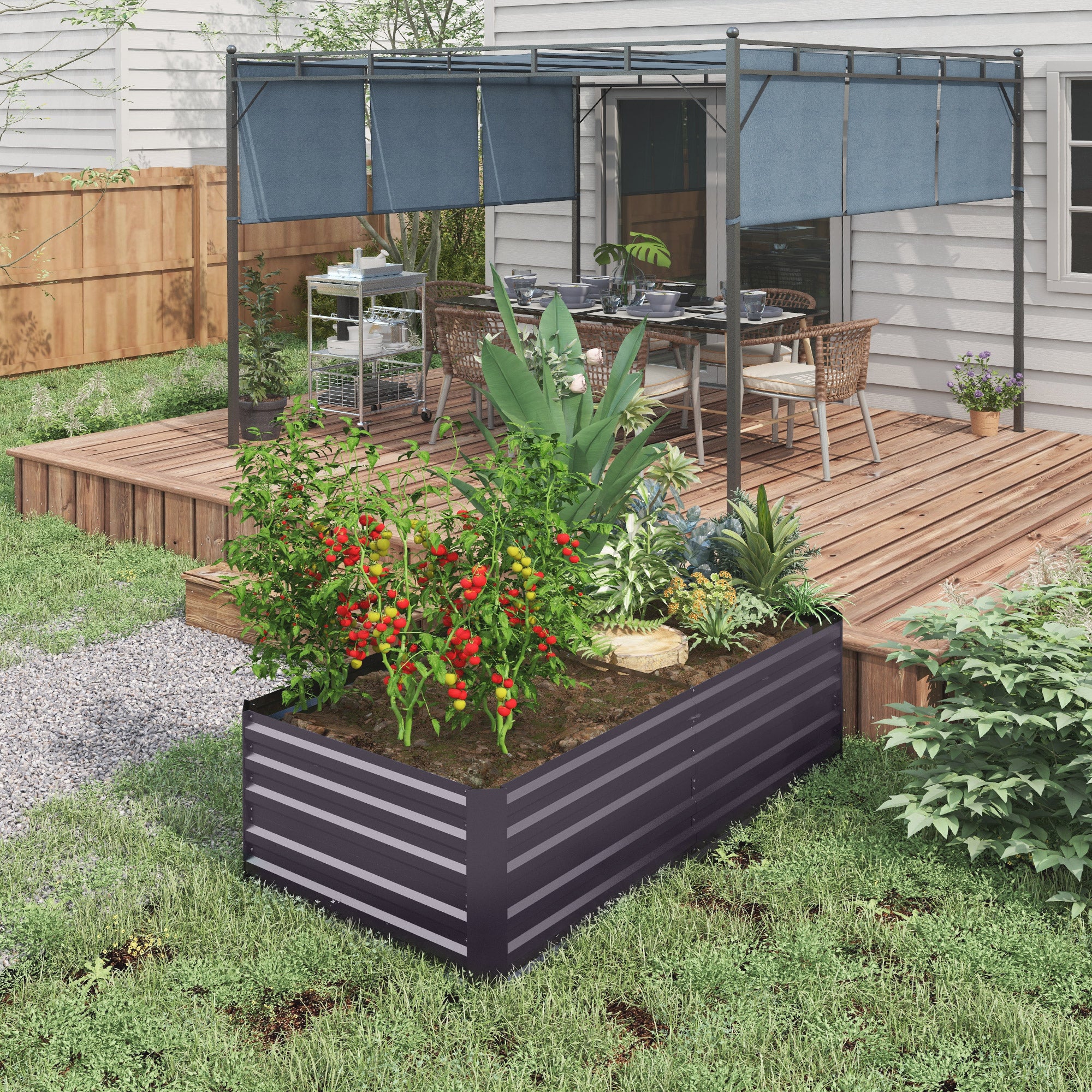 Galvanized Raised Garden Bed, Steel Outdoor Planters with Reinforced Rods, 71" x 36" x 23", Dark Gray - Dark Gray - Image 2