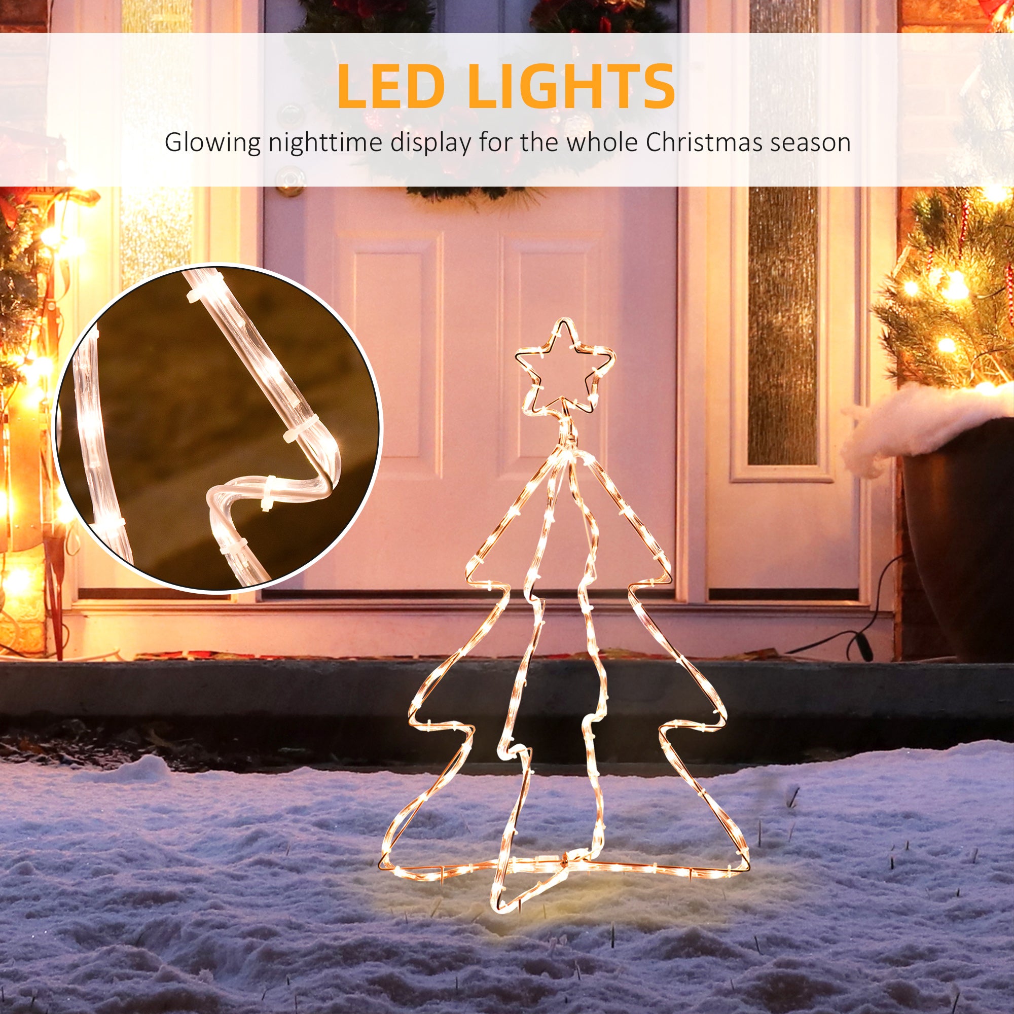 30" Outdoor LED Christmas Tree Rope Lights, LED Outdoor Christmas Decoration with Ground Stakes, Warm White