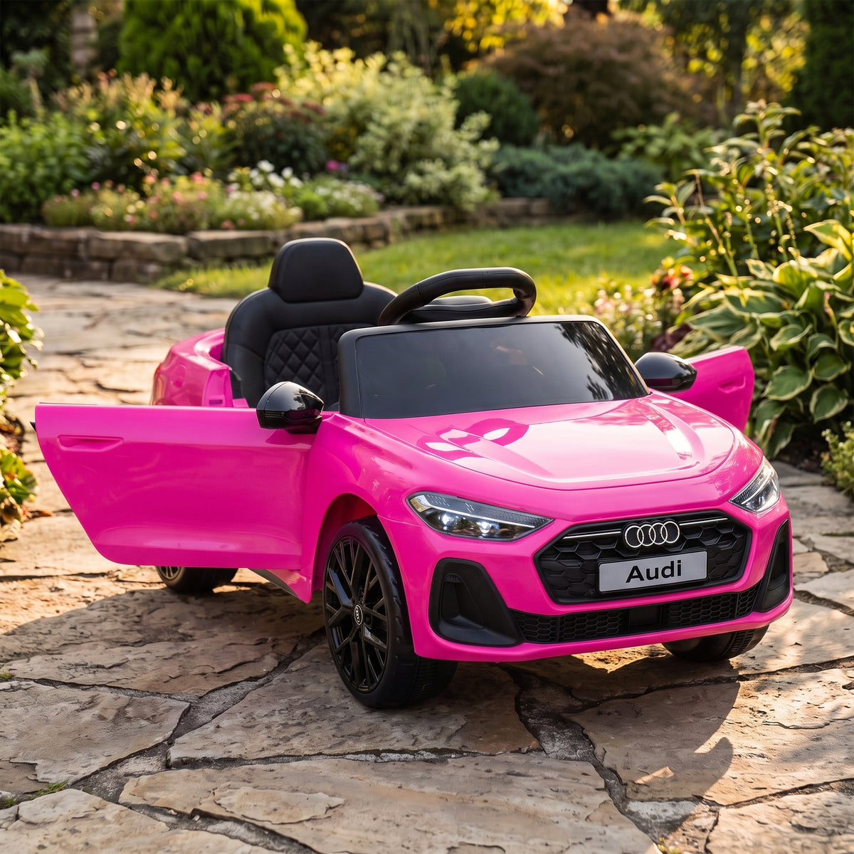 Audi A5L Licensed Electric Ride on Car for Kids 3-6 with Remote Control Dual Motors 4-Wheel Suspension Music, Pink
