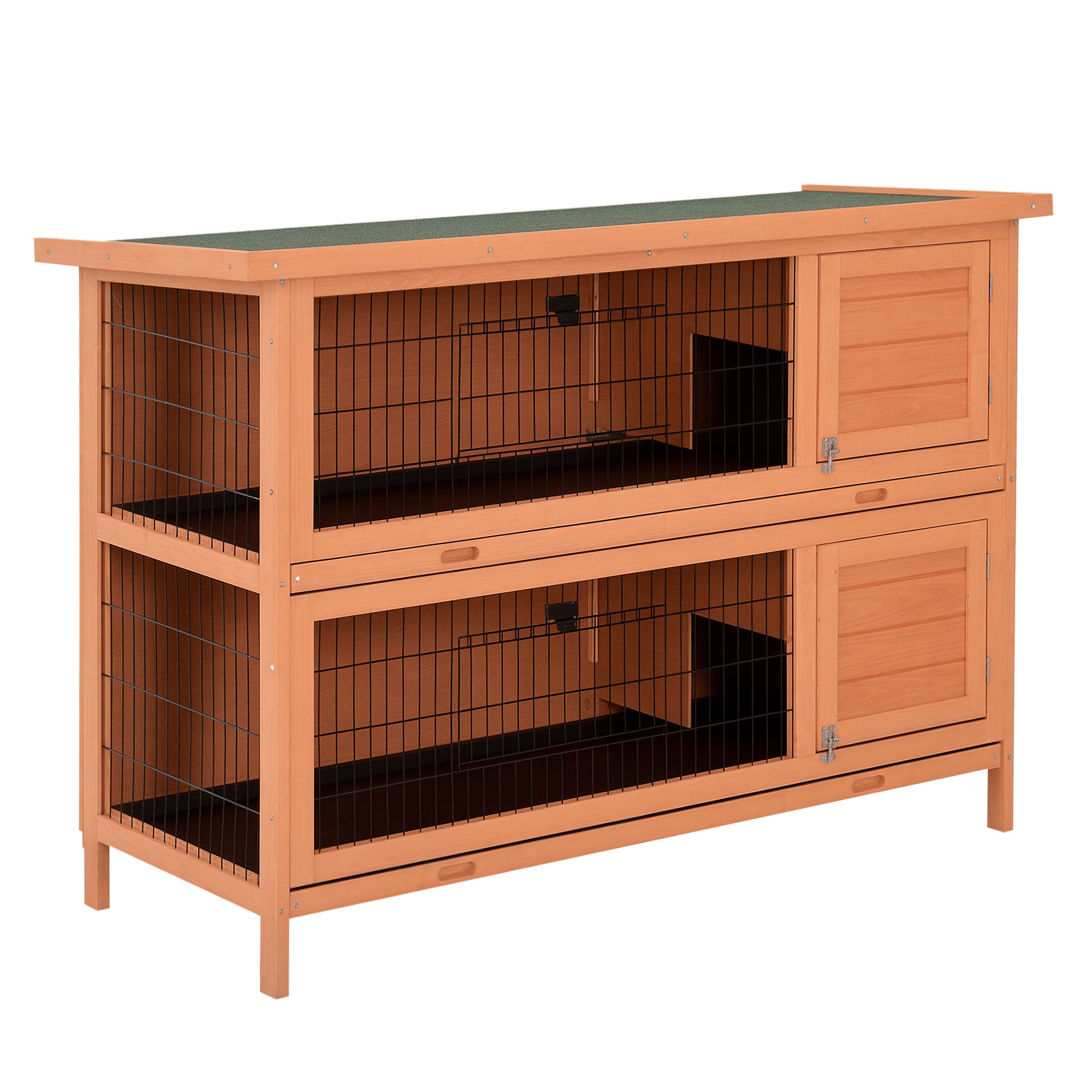 54" 2-Story Large Rabbit Hutch Bunny Cage Wooden Pet House Small Animal Habitat with Lockable Doors, No Leak Tray and waterproof Roof for Rabbits, Chickens, Ducks, Outdoor/Indoor Natural - Orange