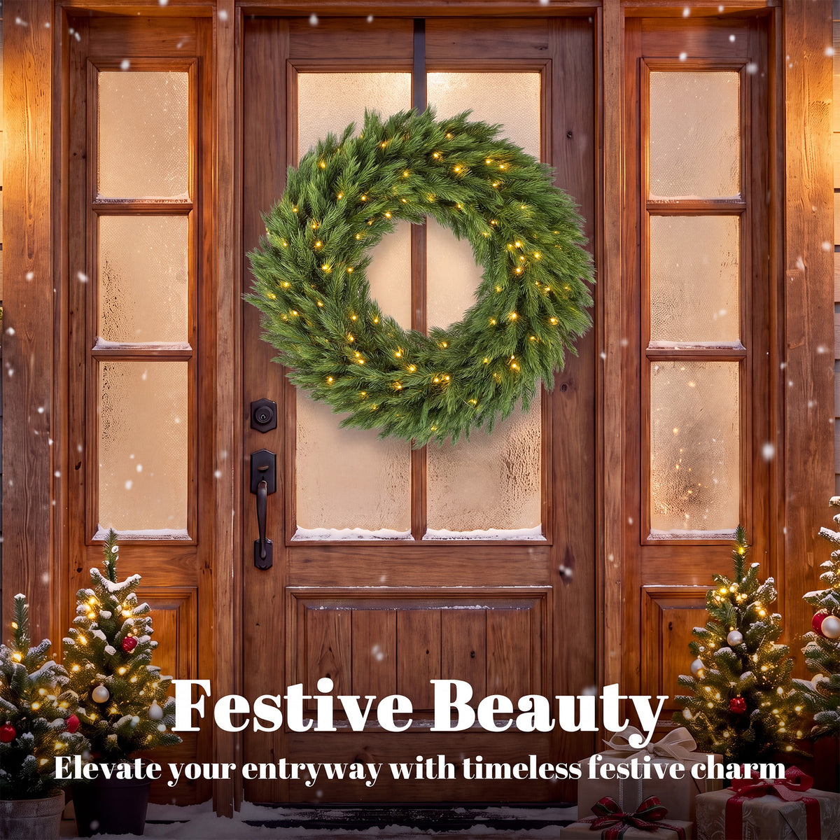 Christmas Decoration, 36 in Pre-Lit Norwegian Spruce Artificial Christmas Wreath with 100 LED Lights, Green