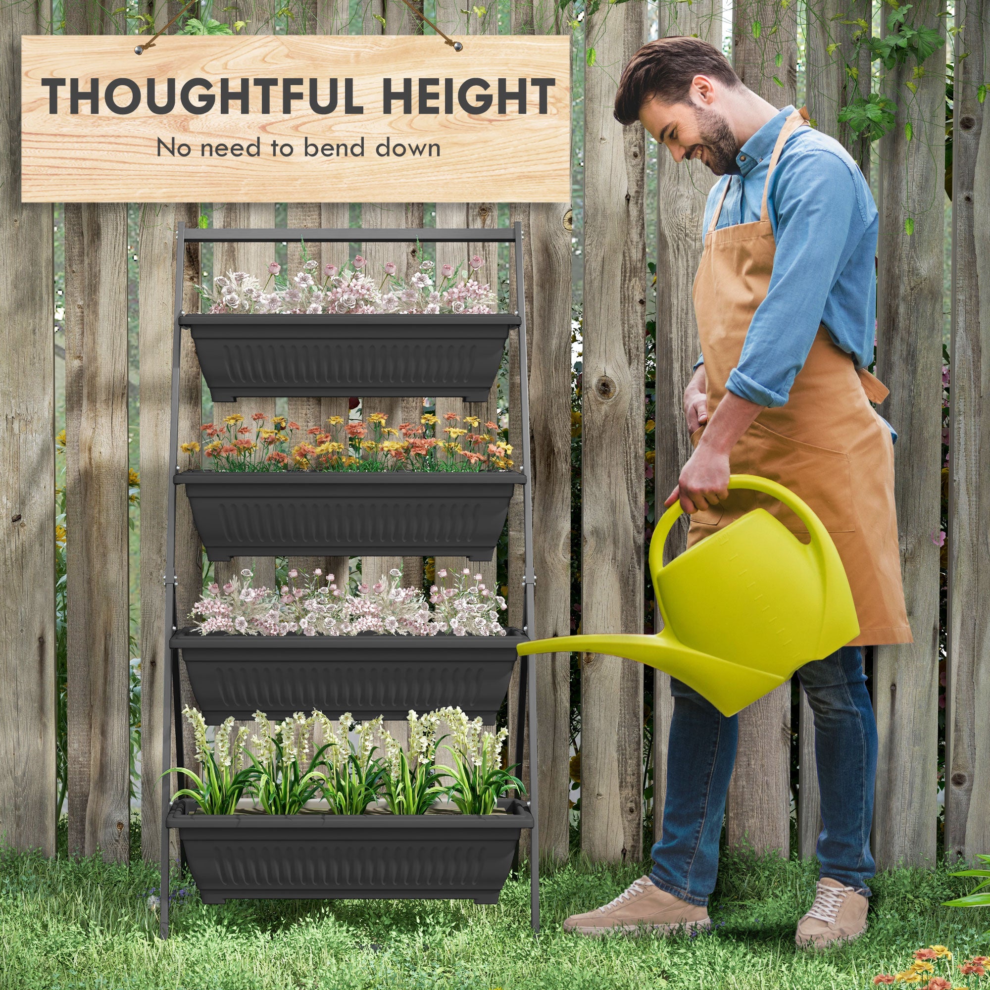 4-Tier Vertical Raised Garden Planter with 4 Boxes, Outdoor Plant Stand Grow Container for Vegetable & Flowers, Black - Black - Image 5