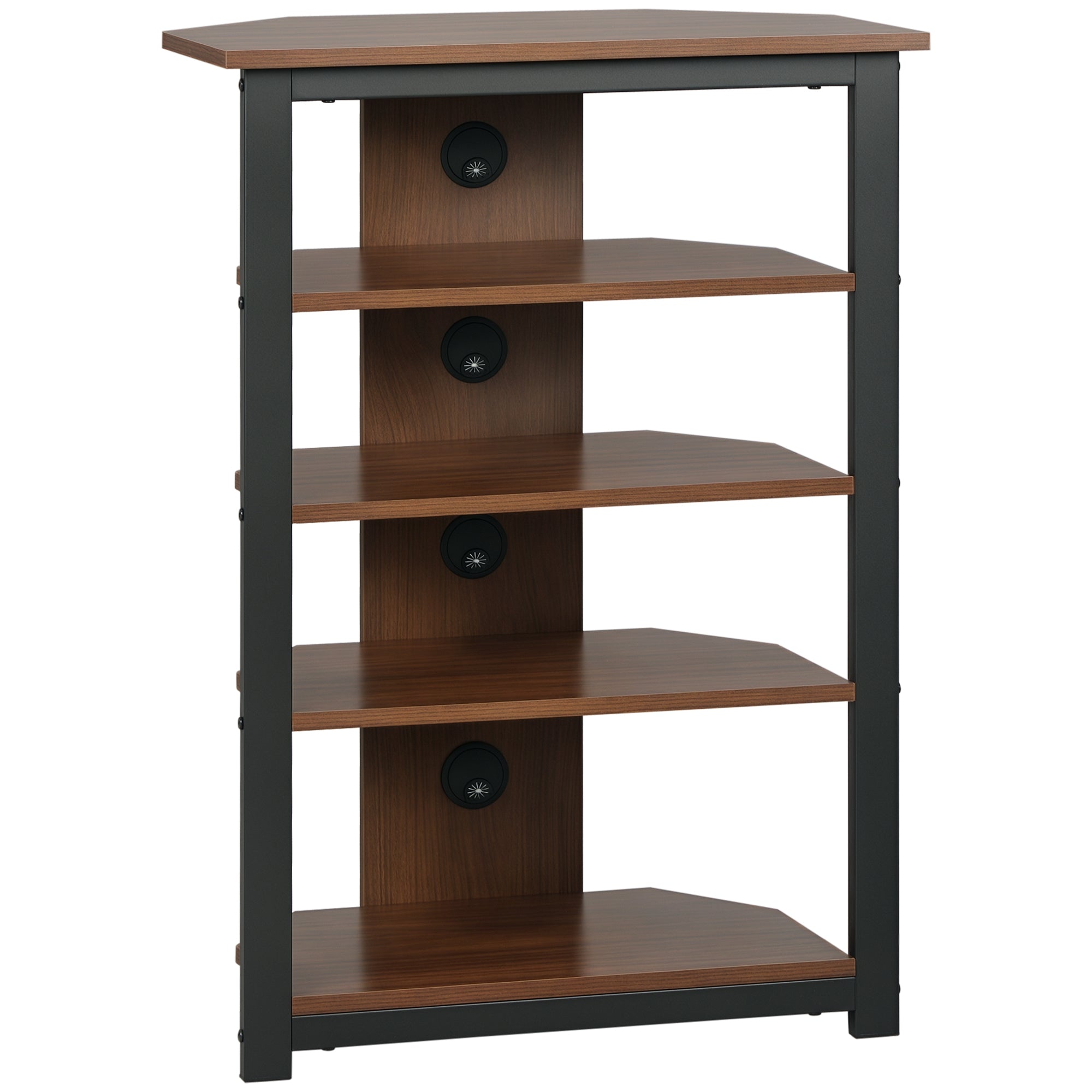 Media Stand with 4-Tier Audio Rack AV Media Corner Shelf with Cable Management for DVD Players Game Console TV Box Cable Box Xbox WiFi Router, Brown