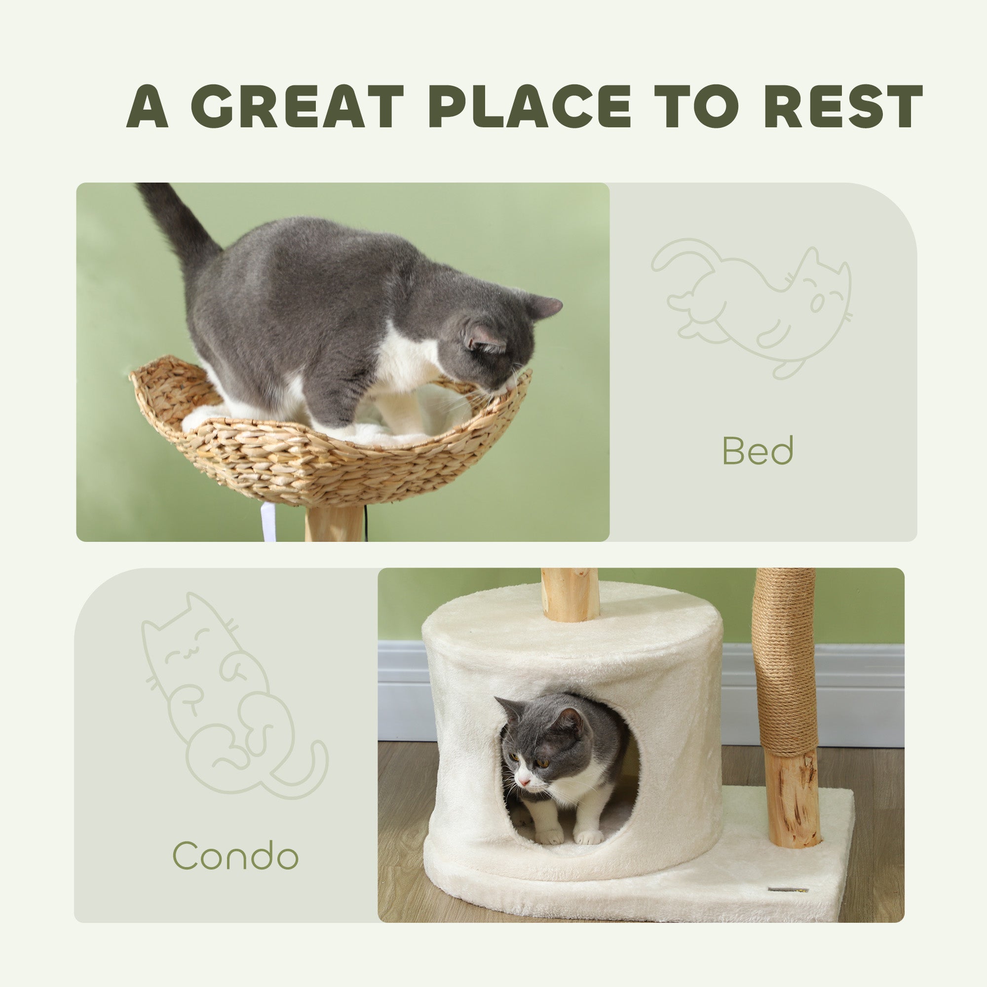 37 Inch Modern Cat Tree w/ Wooden Scratching Posts, Condo, Beds, Cushions, Toy Balls & Anti-Tip Kit - Cream White - Image 5