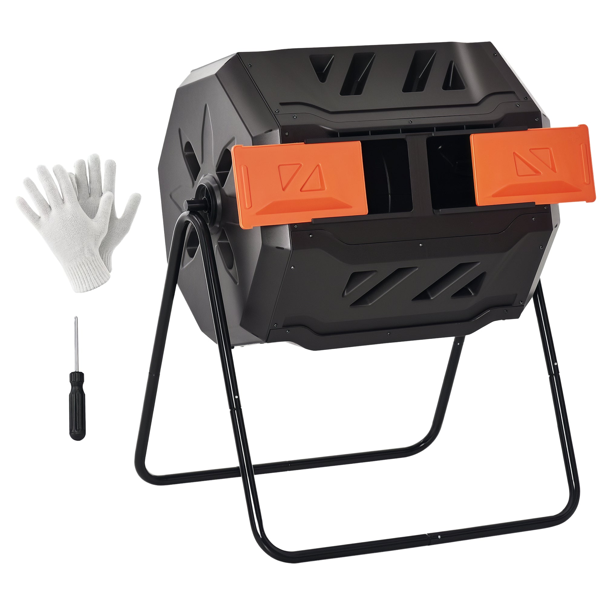 Tumbling Compost Bin Outdoor 360° Dual Chamber Rotating Composter 43 Gallon, Orange - Orange