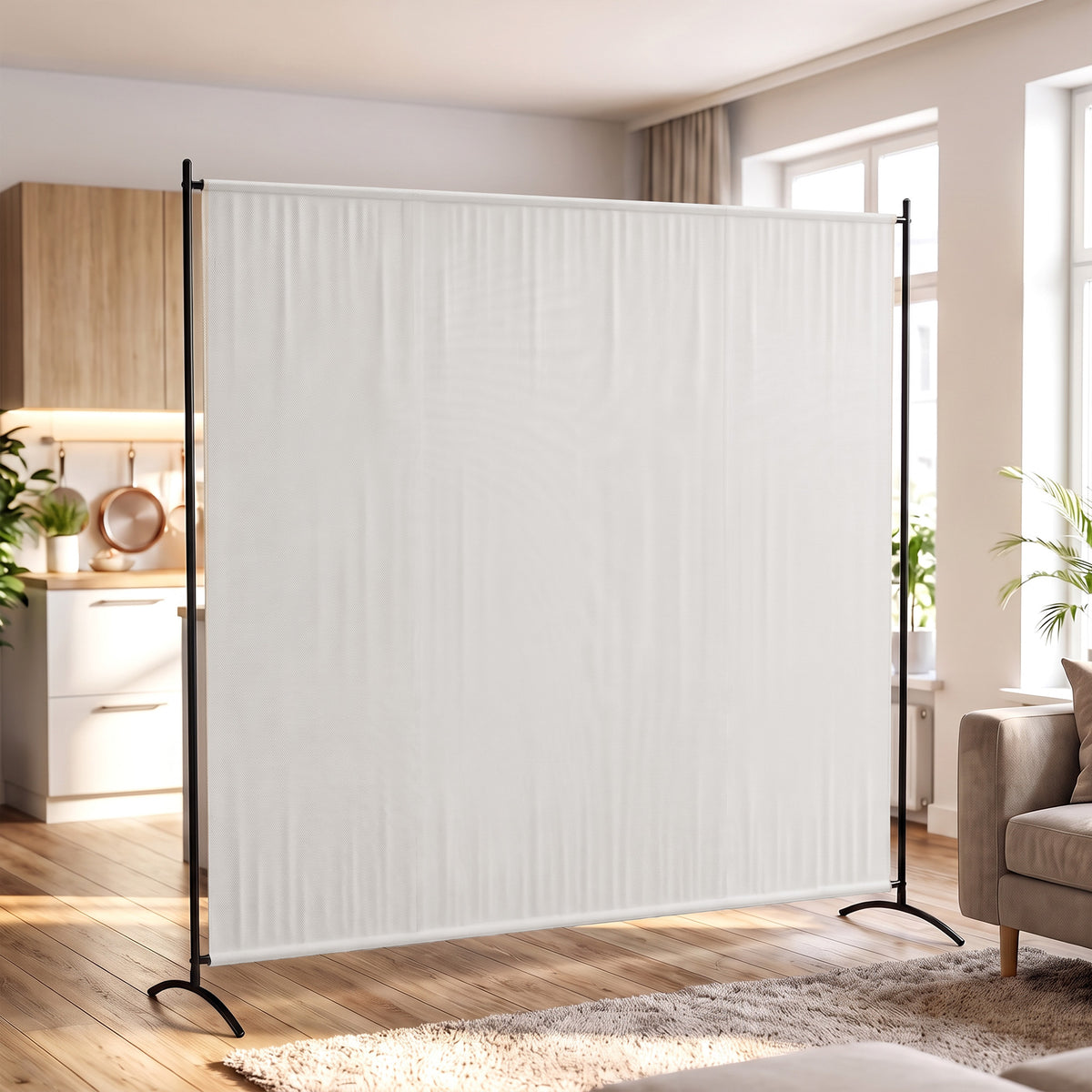 Outdoor Privacy Screen, 5.9FT Tall Room Divider with UPF30+ Protection, Freestanding Privacy Panel, Beige