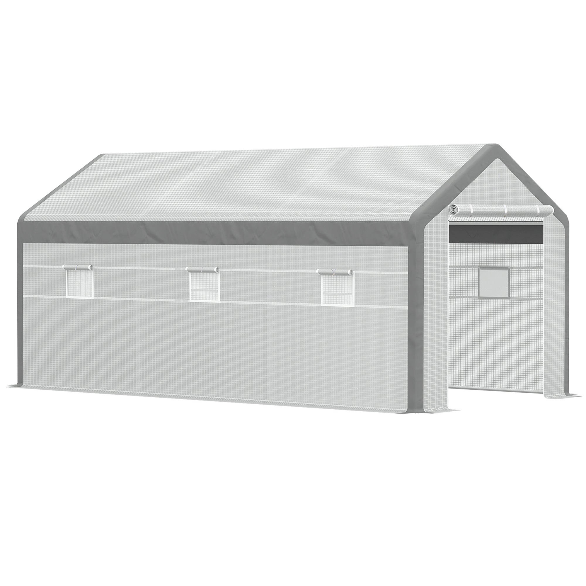 20' L x 10' W x 9' H Large Walk-in Greenhouse with Roll Up Door, 8 Closeable Windows, & Weather PE Cover - White