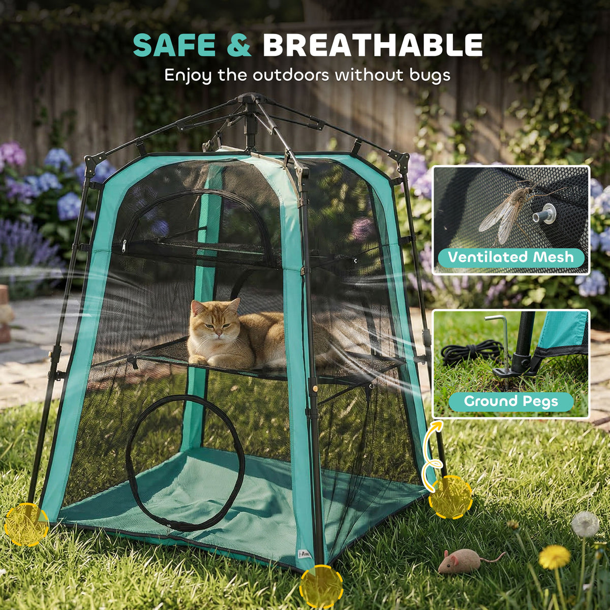 Catio Outdoor Cat Enclosure, 3-Tier Pop Up Cat Tent with Multi-Door Design, Breathable Mesh & Carry Bag, Green