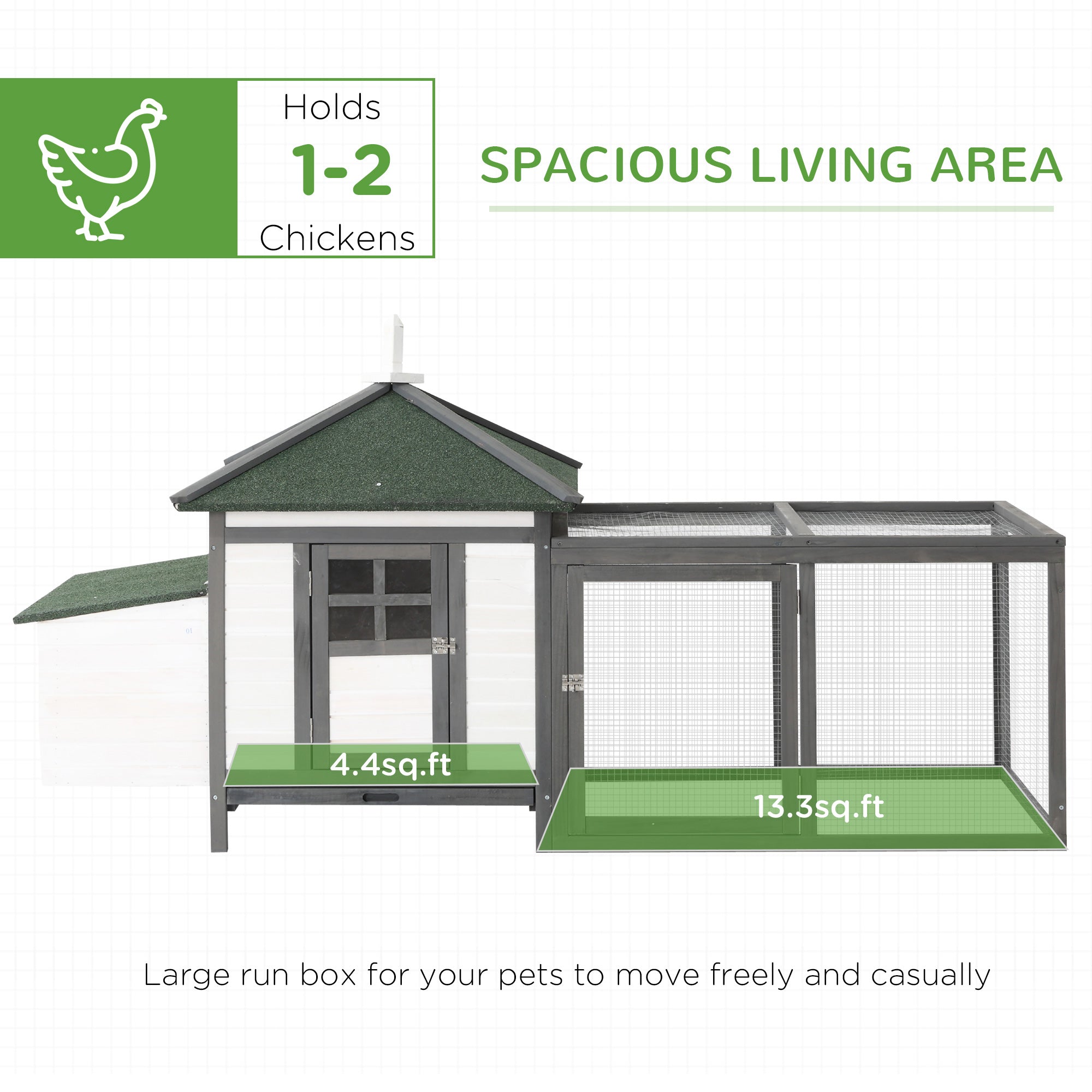 77" Wooden Chicken Coop with Nesting Box, Cute Outdoor Hen House with Removable Tray, Ramp Run, for Garden Backyard, Gray - Grey - Image 4