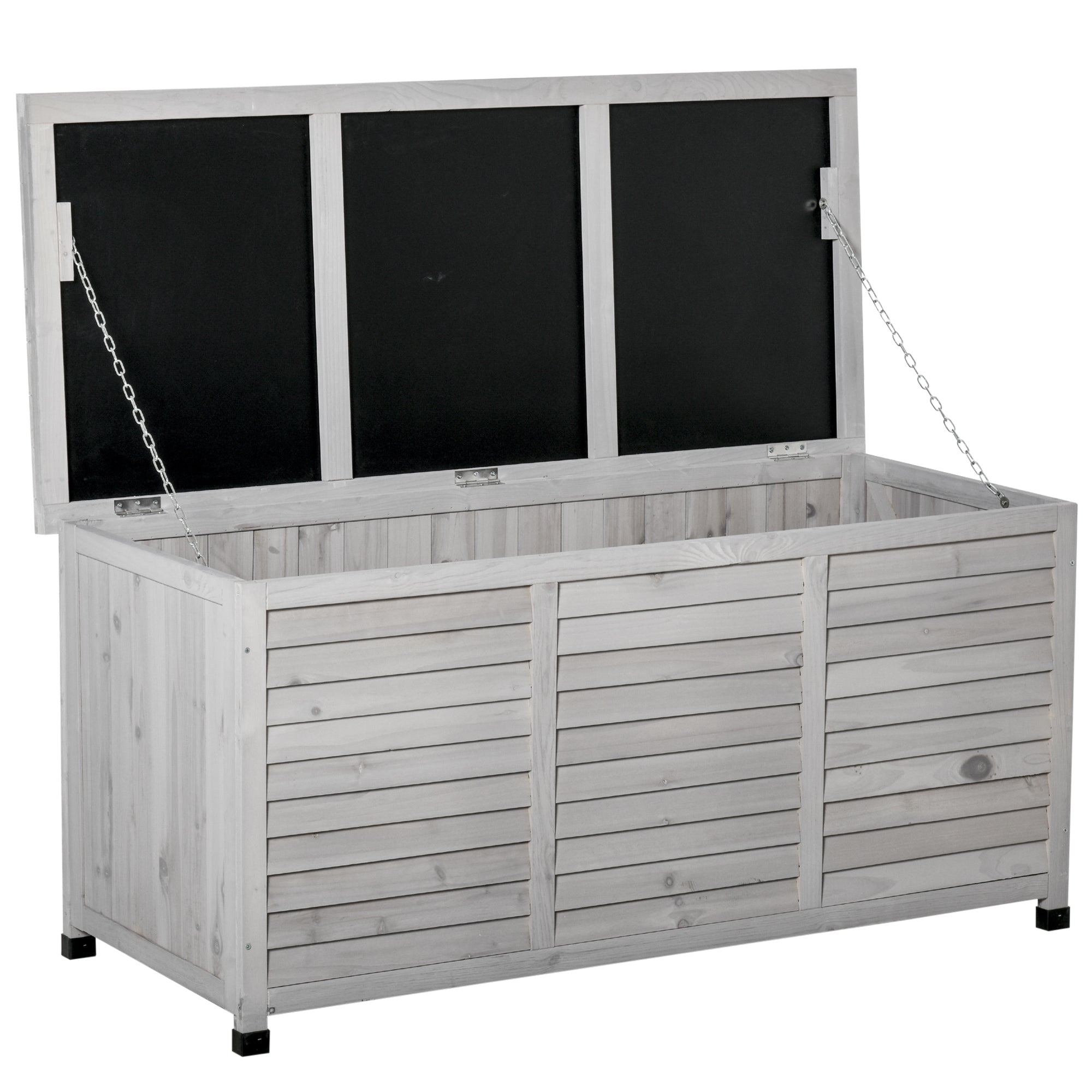 75 Gallon Wooden Deck Box, Outdoor Storage Container with Aerating Gap & Weather-Fighting Finish, Grey - grey