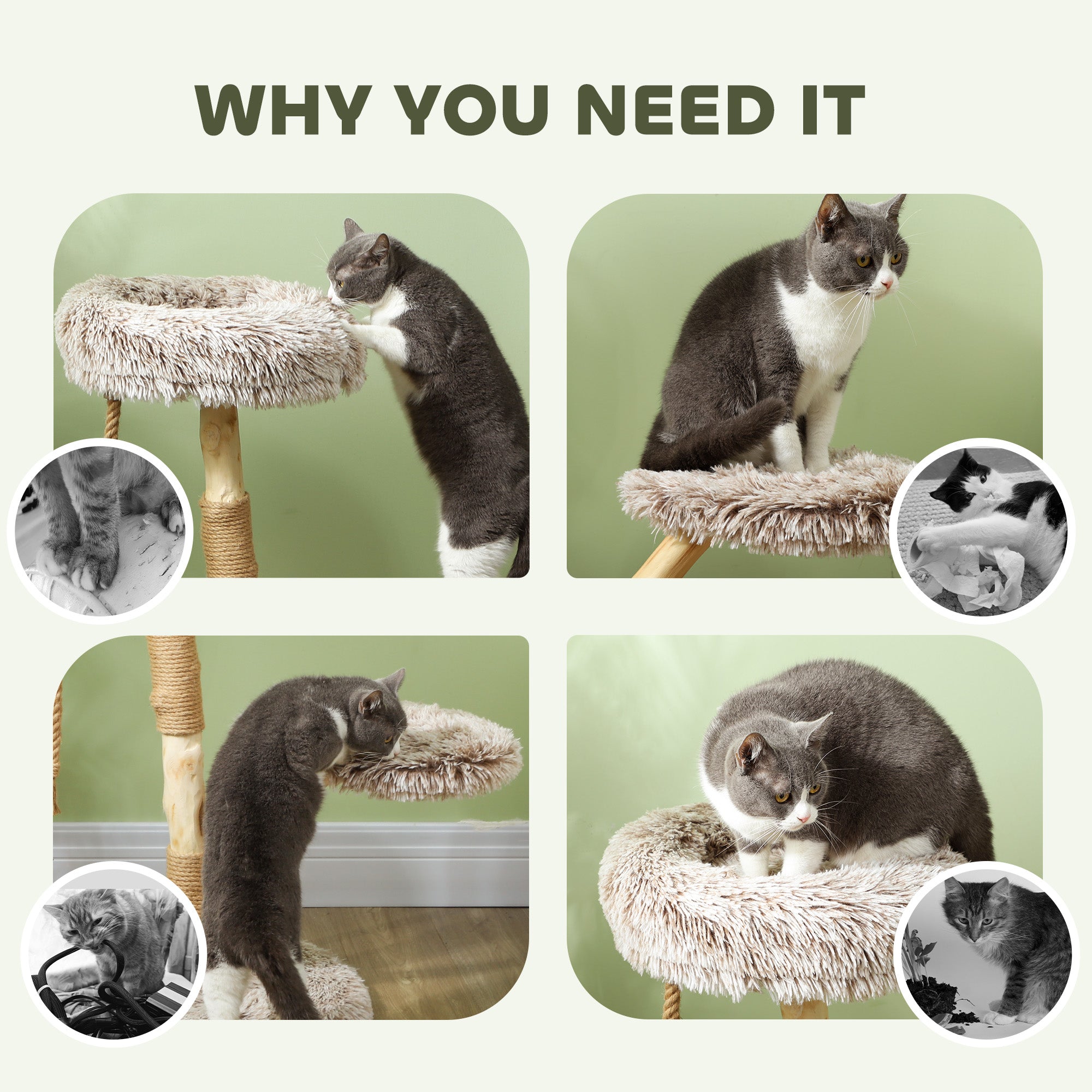 35 Inch Modern Cat Tree for Indoor Adult Cats with Wooden Scratching Posts, Cat Bed & Rope Cat Toy, Brown - Brown - Image 6