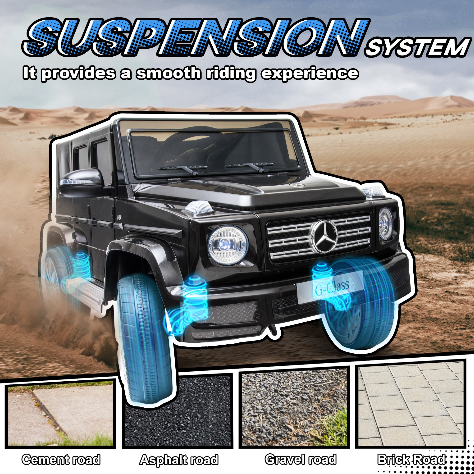 12V Mercedes Benz G500 Licensed Kids Electric Car with Remote Control, Headlights, Music, Suspension, Storage, Black