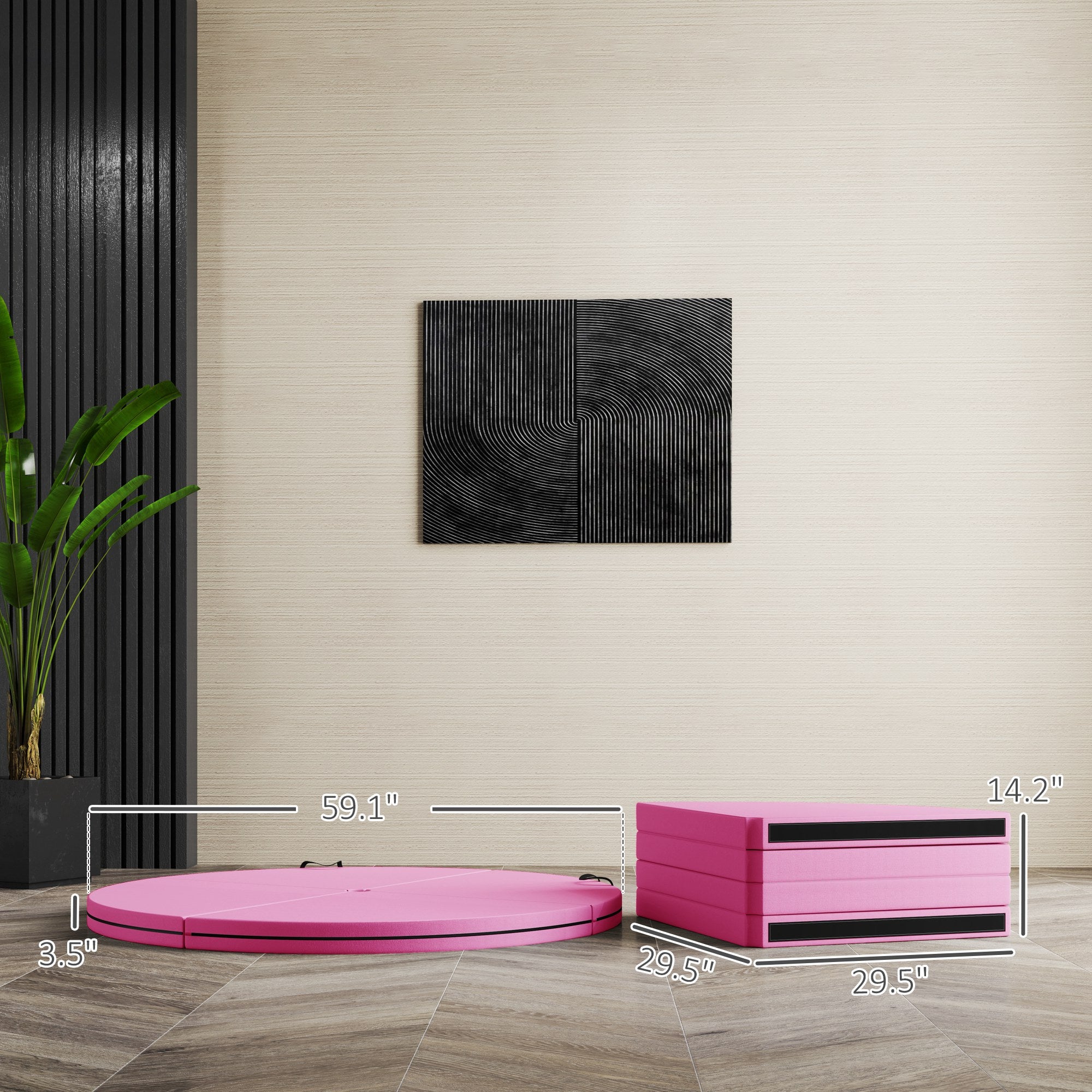 Foldable Crash Mat, Pole Padding with Carrying Handles and EPE Foam for Dance Training and Exercise, Pink