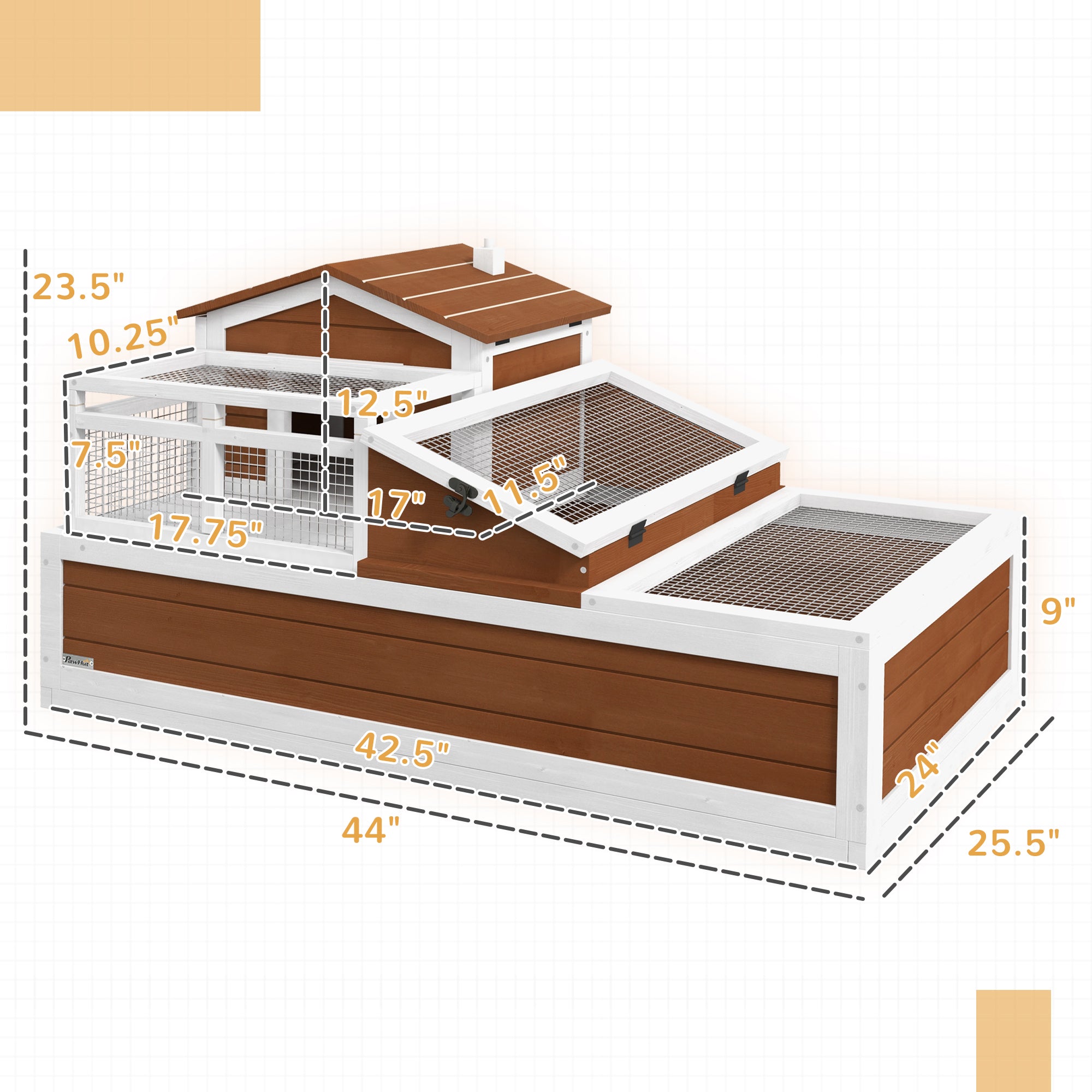 3-Room Tortoise Habitat House w/ Balcony & 2 Stories, 44" x 25.5" x 25", Coffee - Coffee - Image 3