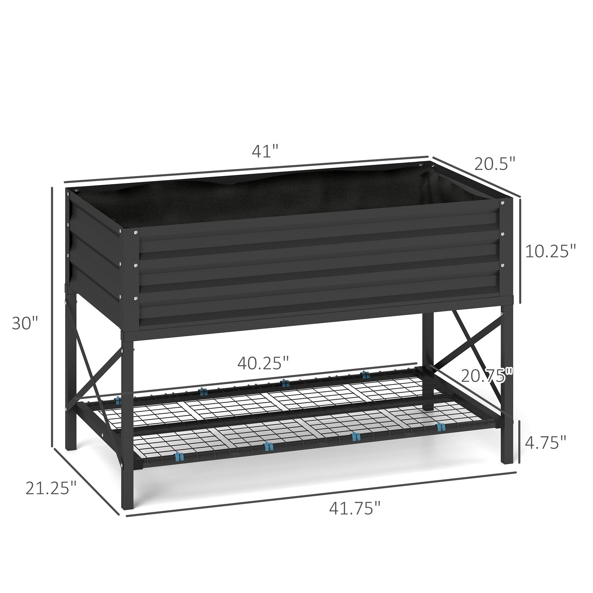 Galvanized Raised Garden Bed, Metal Planter Box with Legs, Storage Shelf and Bed Liner, Dark Gray - Dark Gray - Image 3