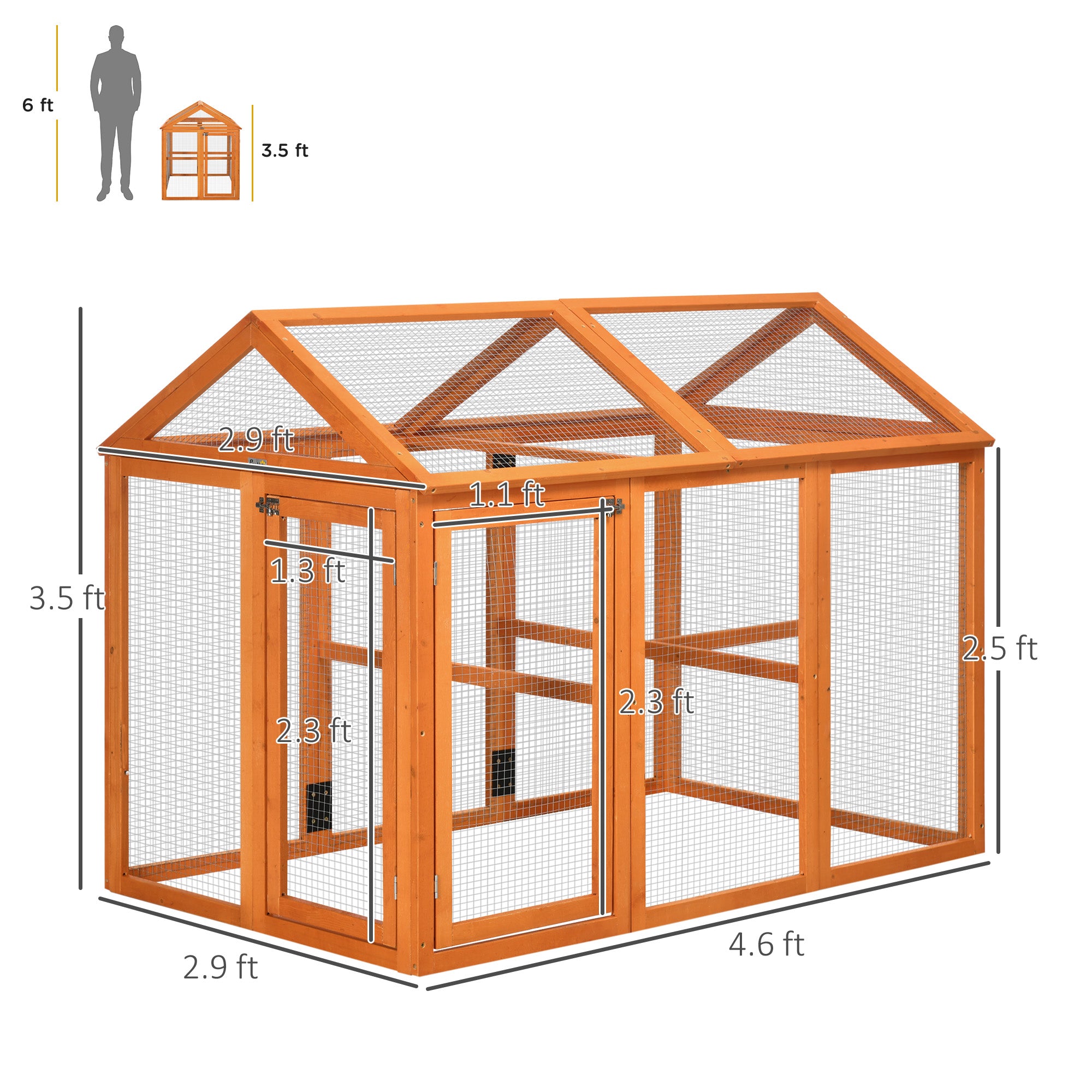 Wooden Chicken Run, Combinable Design with Perches, 4.6' x 2.8', Orange - Orange - Image 3