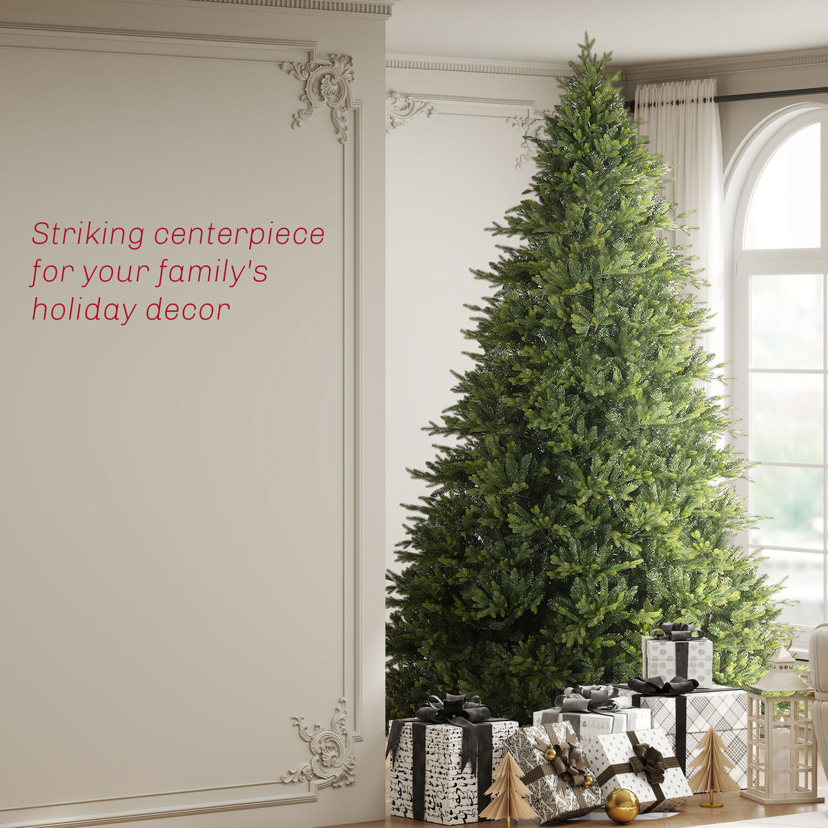 12ft Hinged Artificial Christmas Tree with Foldable Stand, Easy Assembly, Xmas Tree for Home Office Holiday, Green