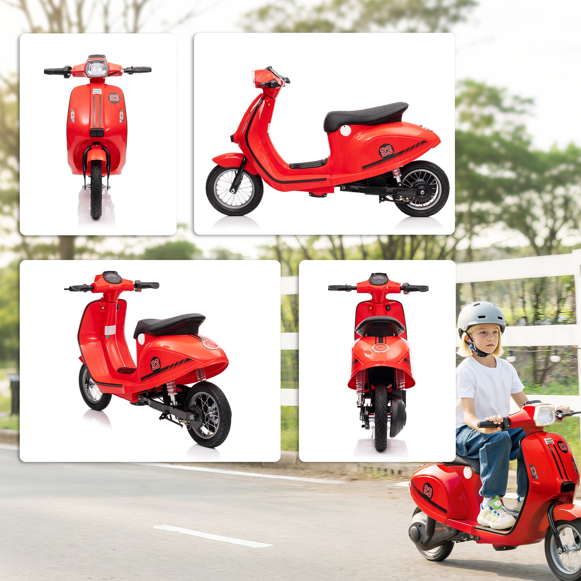 24V Kids Motorcycle with 3-Speed, Electric Motorcycle with Rear Suspension and LED Lights for 8-12 Years Old, Red