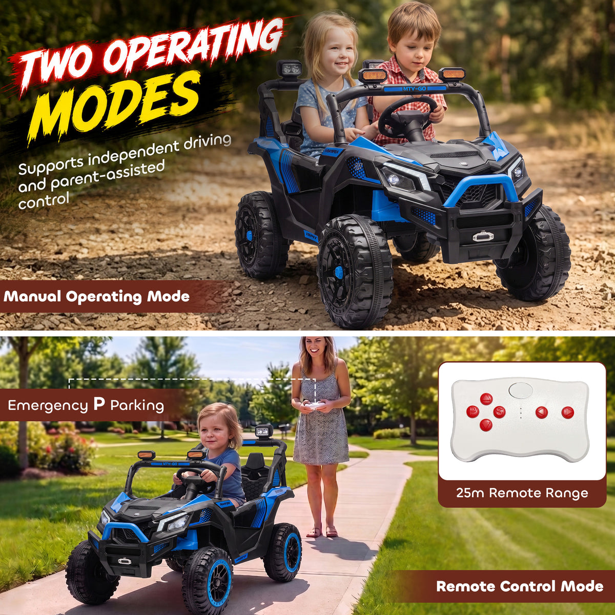 24V 2 Seater Ride On Truck Car for Big Kids with Remote Control, Dual Motors, 4-Wheel Suspension for Ages 3-8, Blue