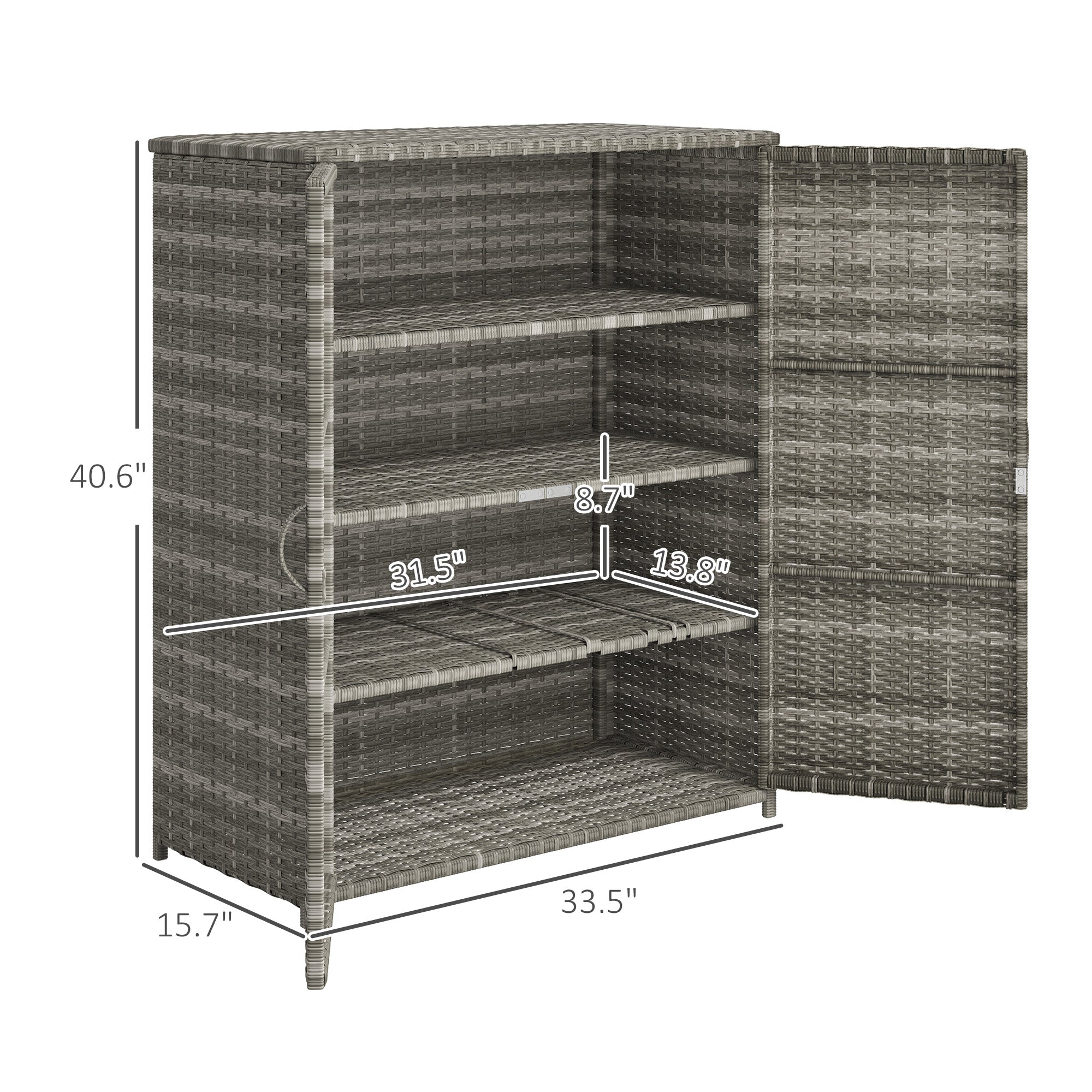 Rattan Wicker Outdoor Storage Cabinet with 4 Shelves and 2 Doors for Garden Pool Towel Storage, Mixed Gray - Mixed Gray - Image 3