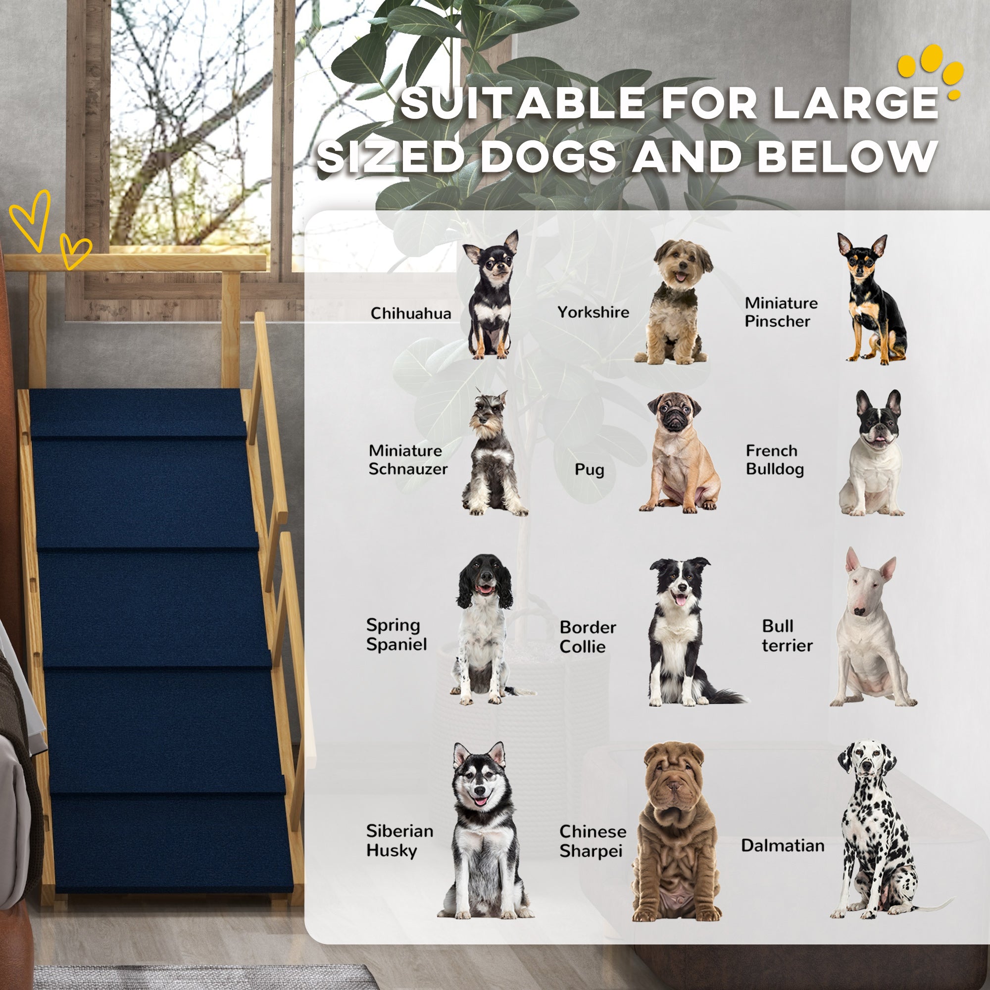Dog Ramp, Adjustable Height Pet Steps, Foldable Dog Stairs with Non-slip Mat for Small to Large Dogs - Natural Wood - Image 4