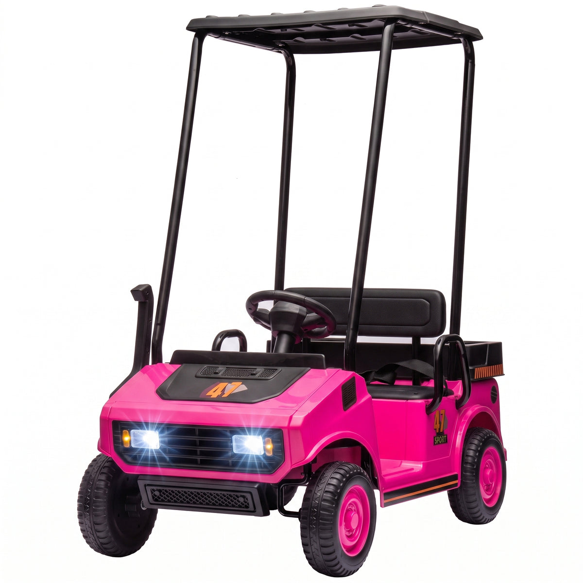 24V Kids Golf Cart 2WD 2-Seater with Remote, Soft Start, Rear Suspension, Sunshade, Storage, Gift for 3-6 Years, Pink