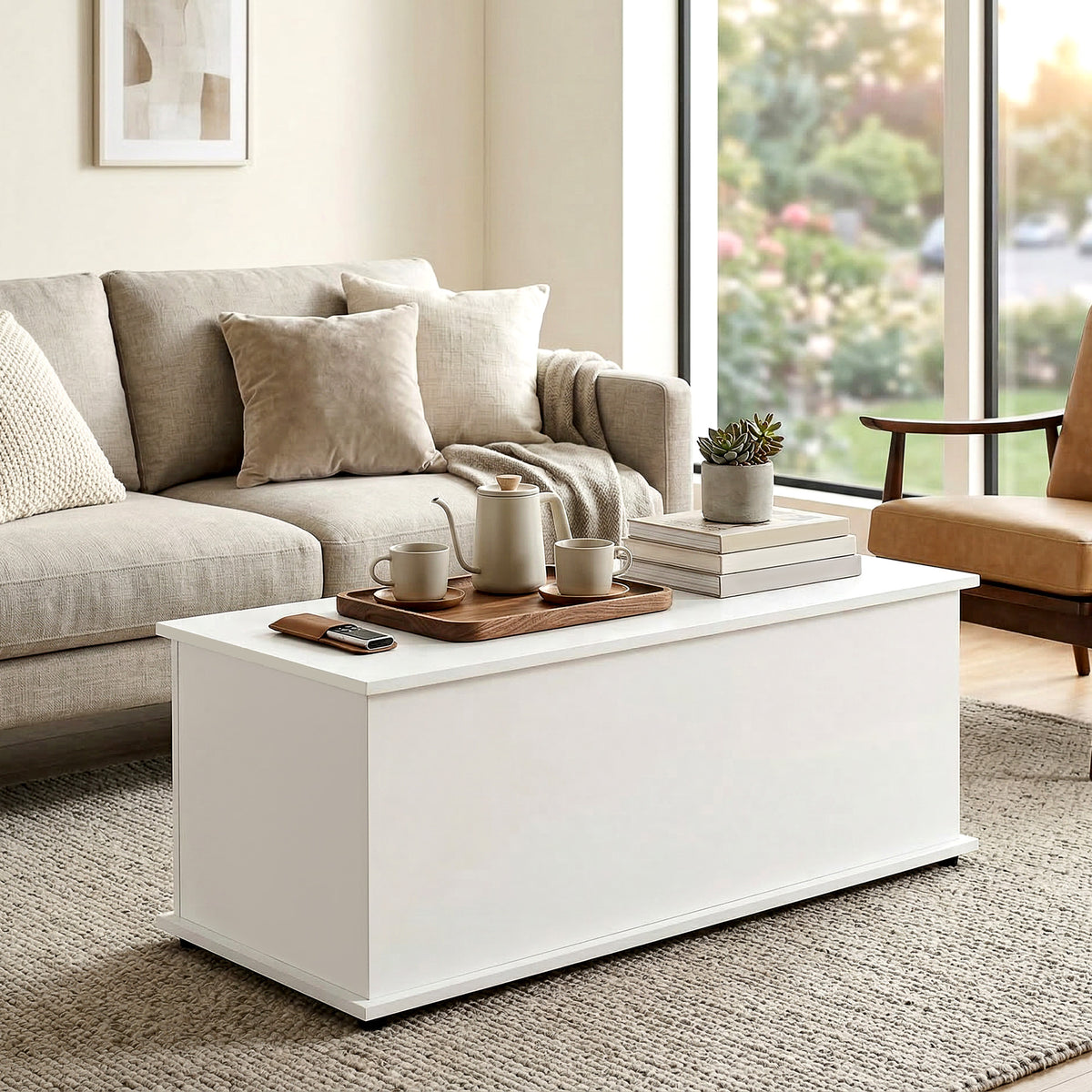 Lift Top Storage Bench, 39.4" Modern Storage Chest with 264 lbs. Weight Capacity, White
