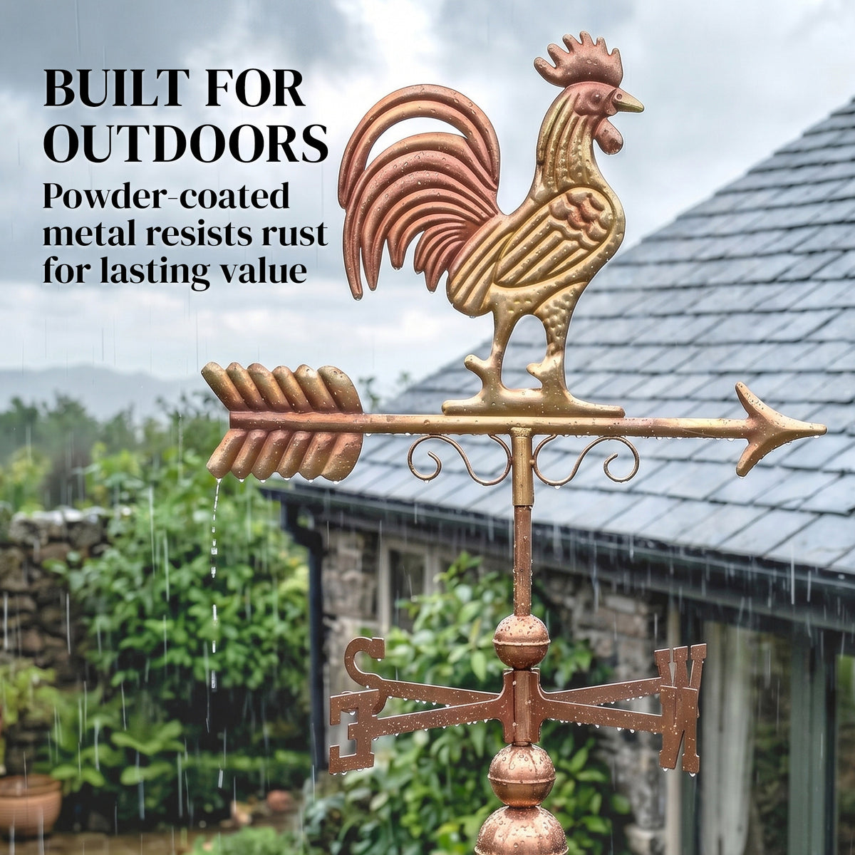Metal Rooster Weathervane, Roof Mount Wind Direction Indicator, Outdoor Weather Vanes