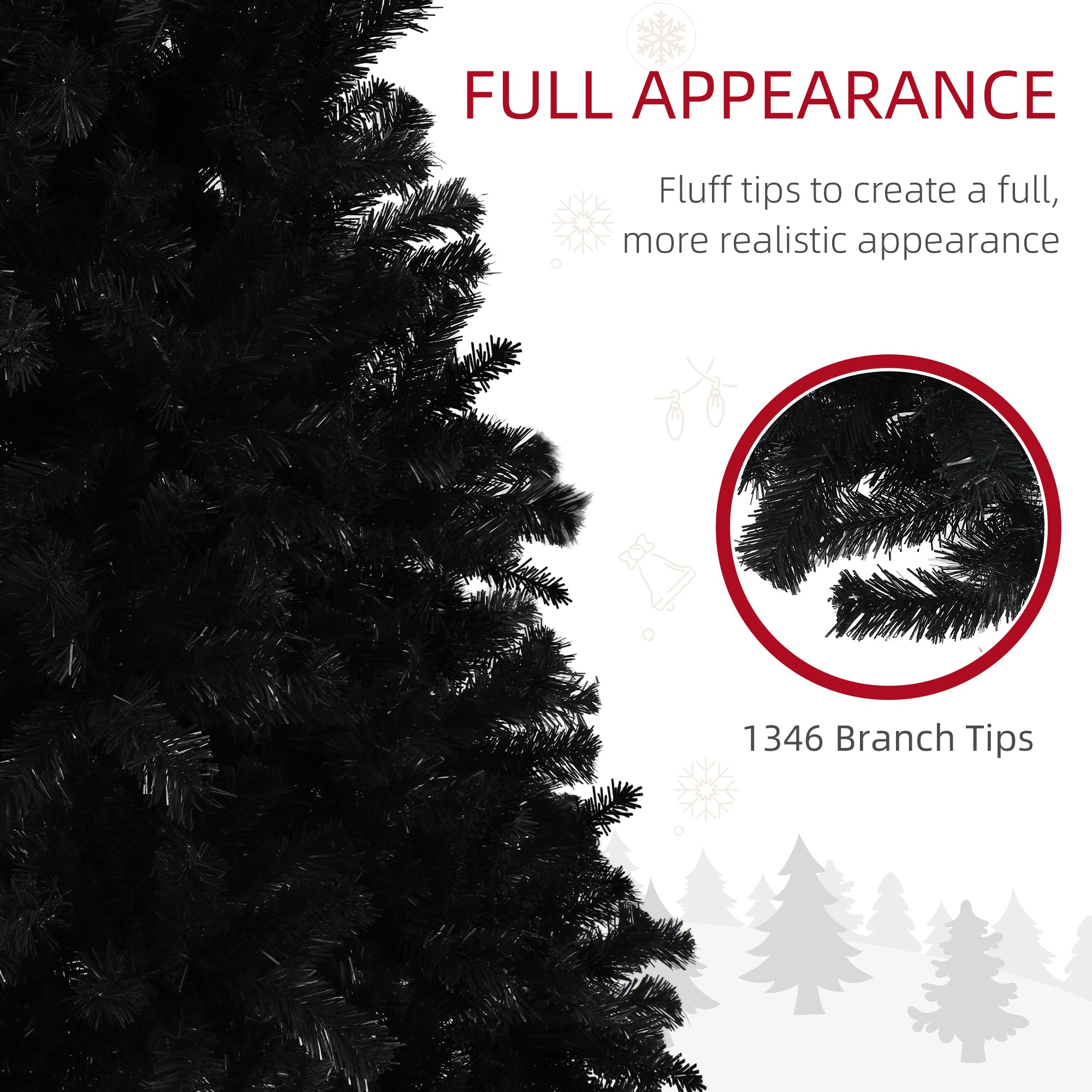 7.5ft Unlit Artificial Black Christmas Tree, Holiday Decor with 1346 Branch Tips, Auto Open and Steel Base