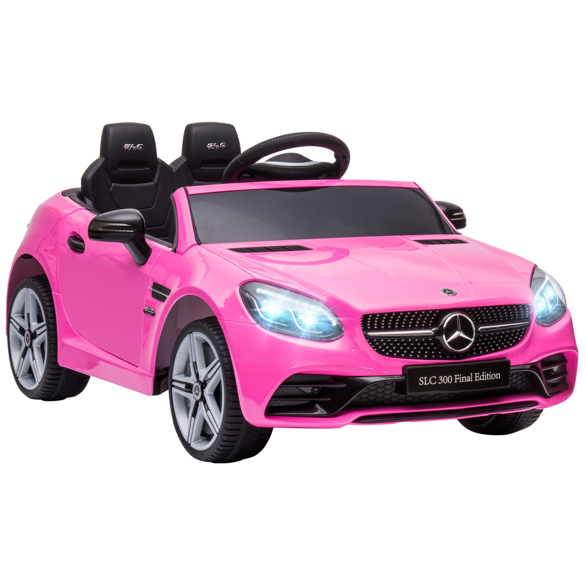 Mercedes SLC 300 Licensed Kids Electric Car with Remote Control, 12V Battery Powered Kids Ride on Car with Music, Lights, Suspension for 3-6 Years Old, Pink