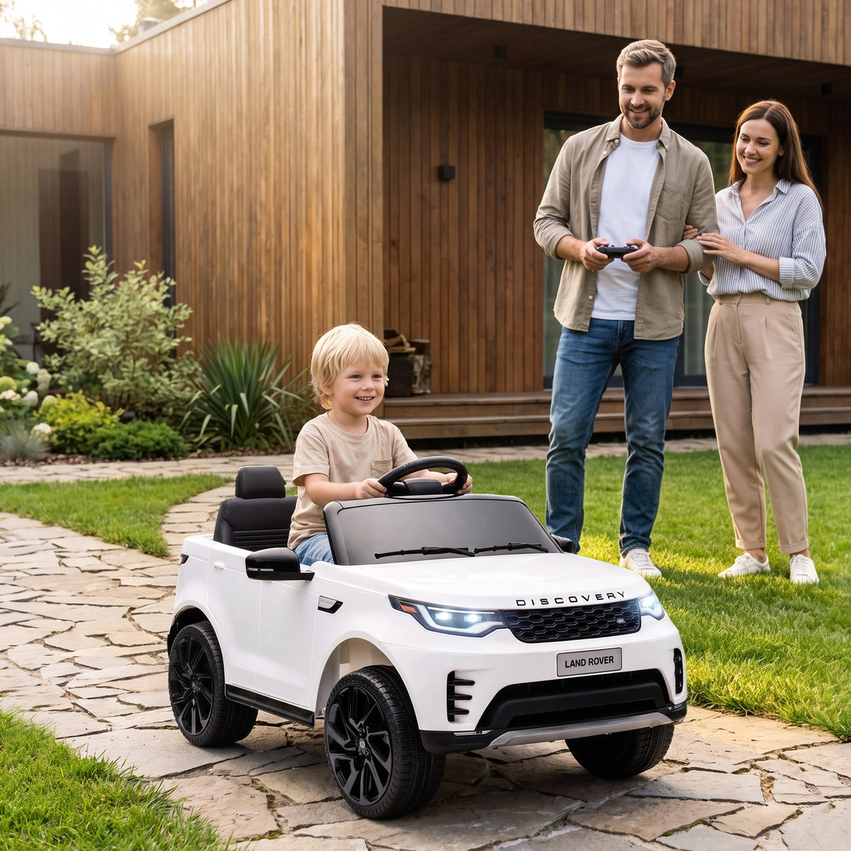 12V Electric Car for Kids, Licensed Land Rover Ride on Car with Parent Remote, Soft Start, 4 Wheel Suspension, White