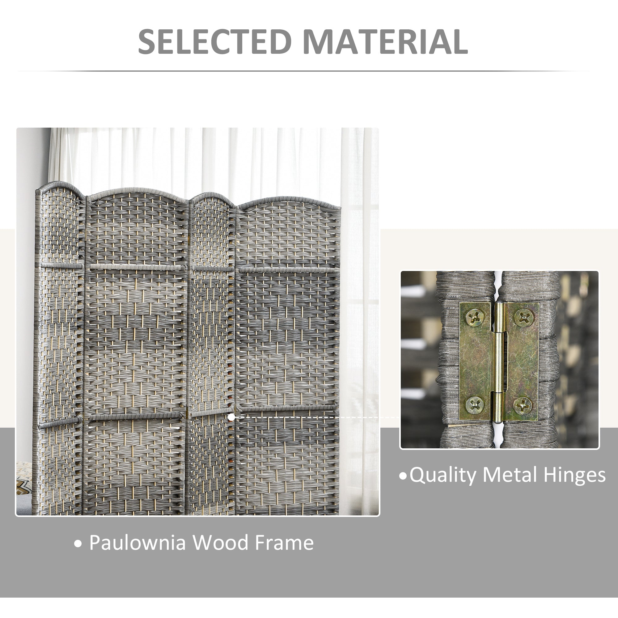 Folding Room Divider Screen 3 Panel 6' Tall Privacy Screen Freestanding Wood Partition for Home Office, Mixed Gray