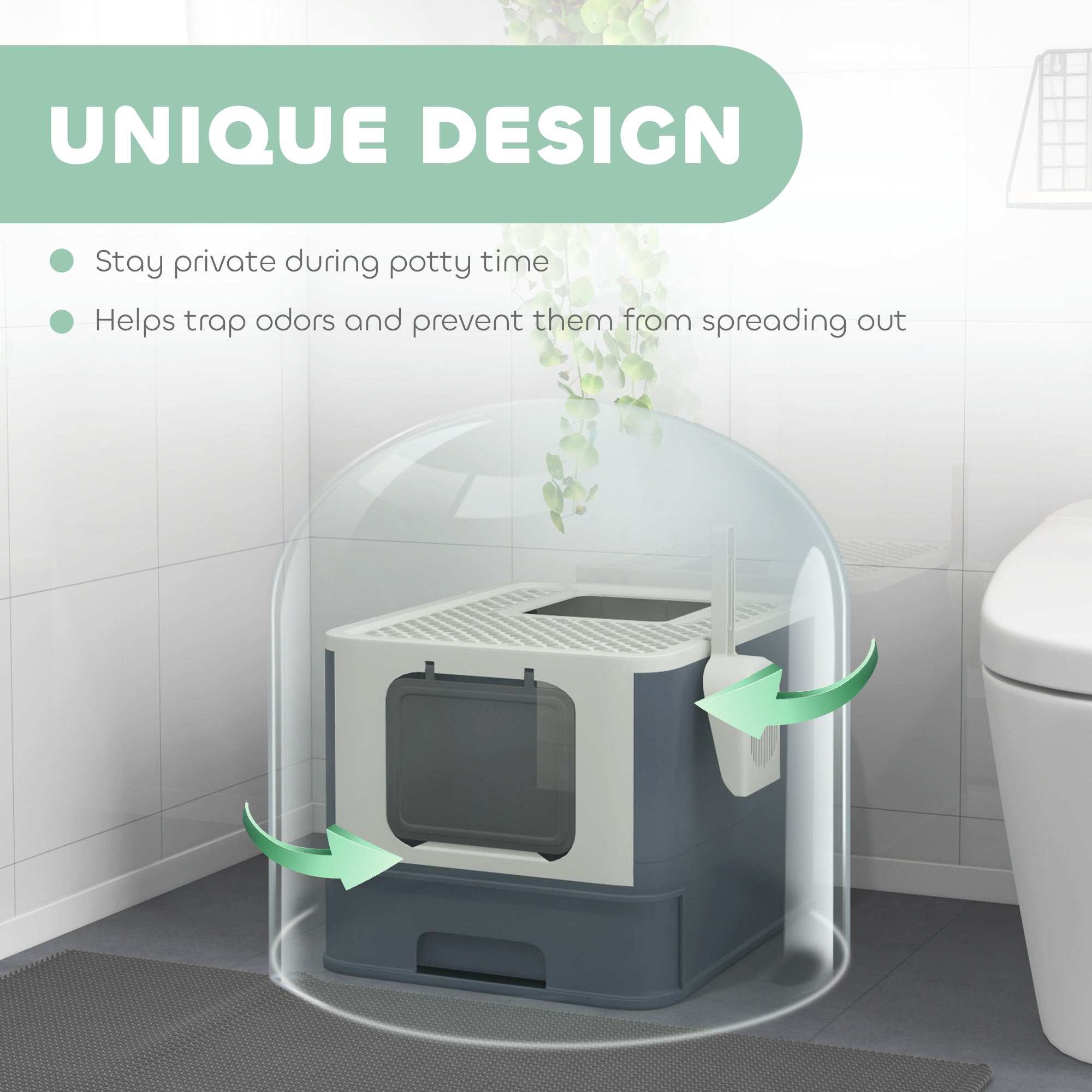 Cat Litter Box with Lid, Scoop, Front Entry, and Top Exit for Large Cats, White - White - Image 5