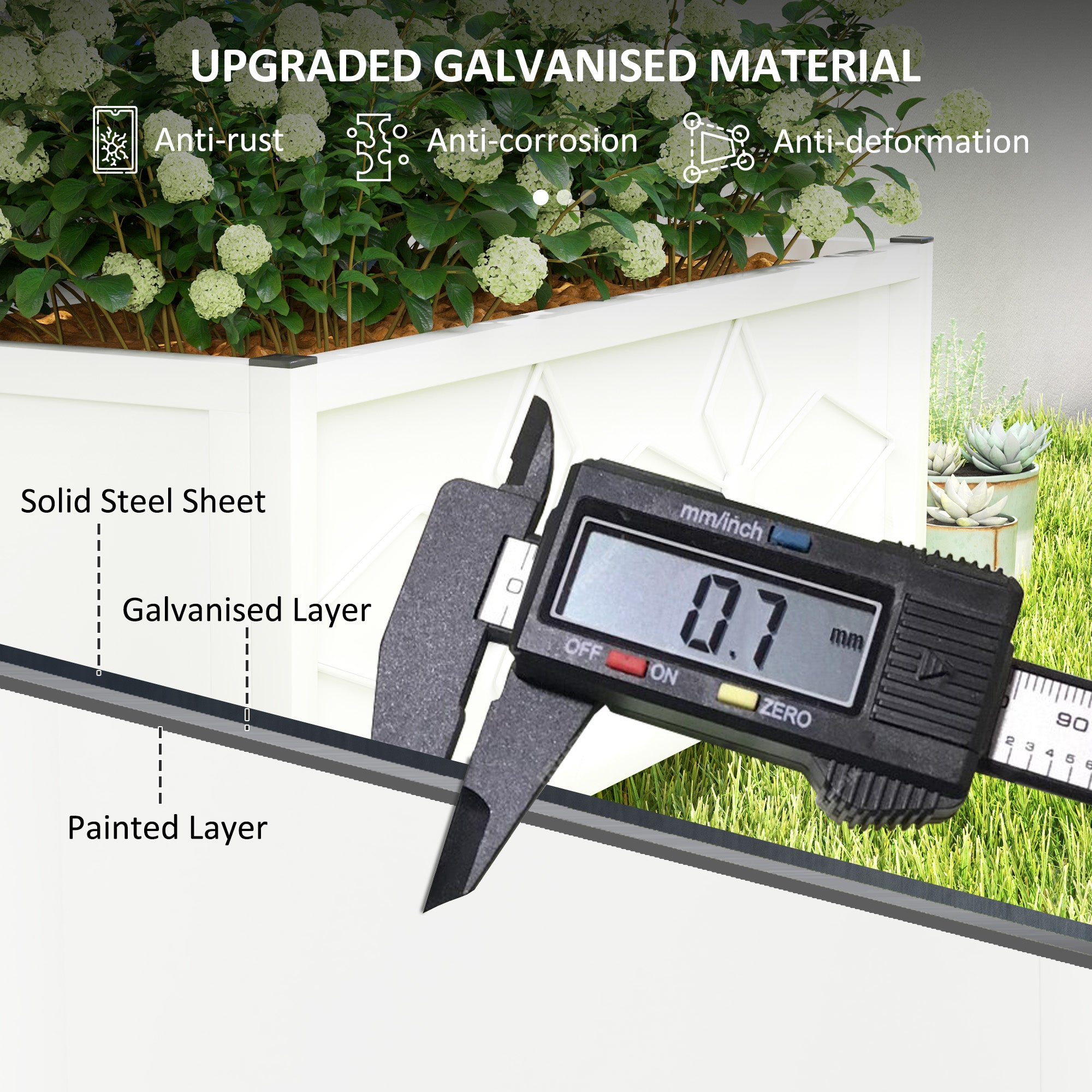Outdoor Planter Box Galvanized Raised Garden Bed with Trellis for Climbing Vines, 35.4" x 15.7" x 47.2", White - White - Image 6