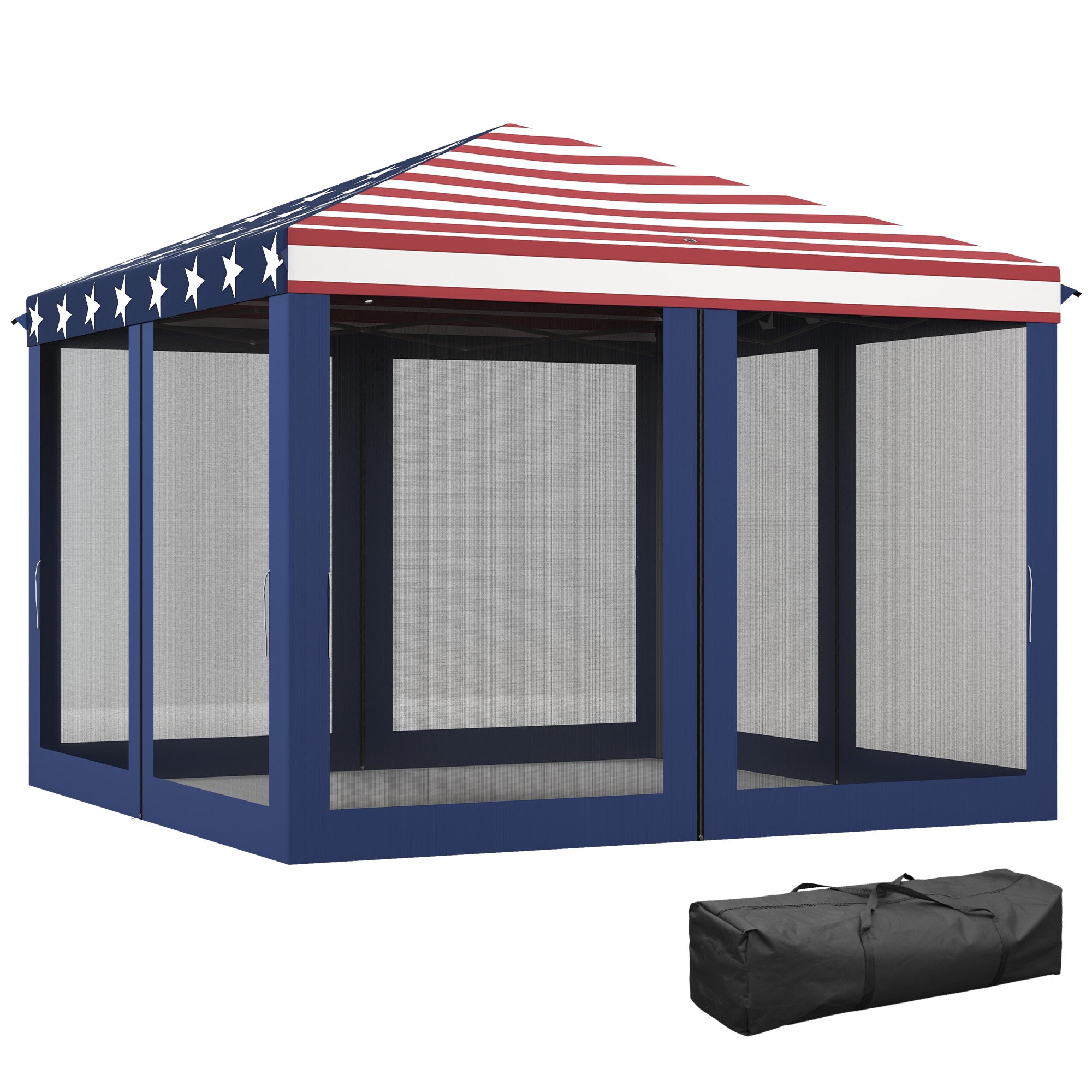 10' x 10' Outdoor Pop-Up Canopy with Sidewalls, Mesh Walls, Instant Setup for Party, Events, Patio, Lawn, American Flag