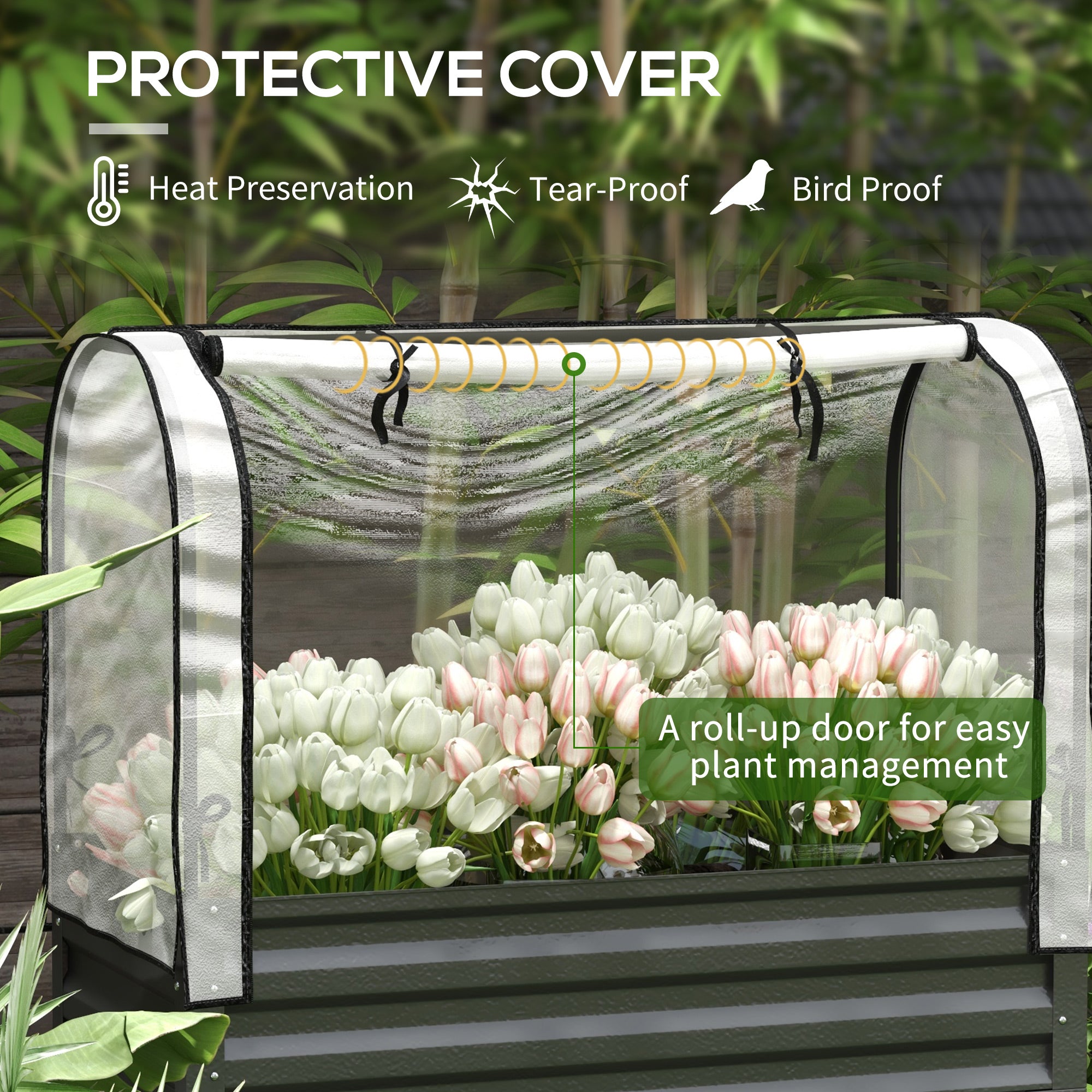 Raised Garden Bed with Legs and Cover, Metal Elevated Planter Box with Bottom Shelf and Liner for Vegetables, Black - Black - Image 4