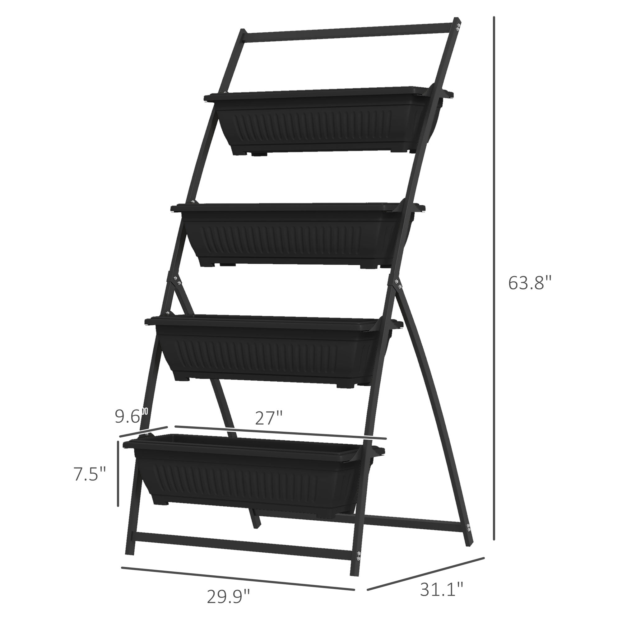 4-Tier Vertical Raised Garden Planter with 4 Boxes, Outdoor Plant Stand Grow Container for Vegetable & Flowers, Black - Black - Image 3