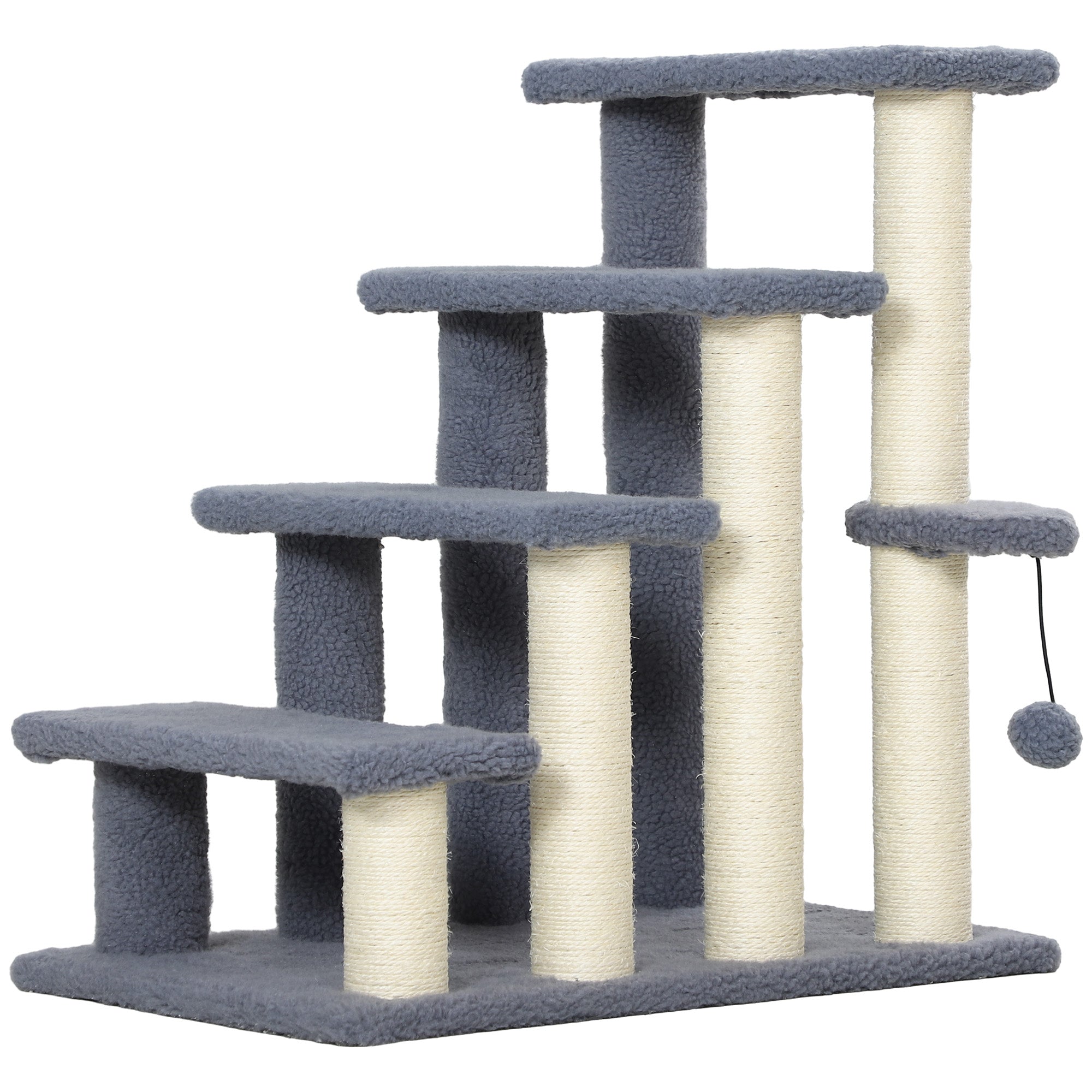 4 Levels Cat Steps with Scratching Posts for High Bed, Sofa, Gray - Gray