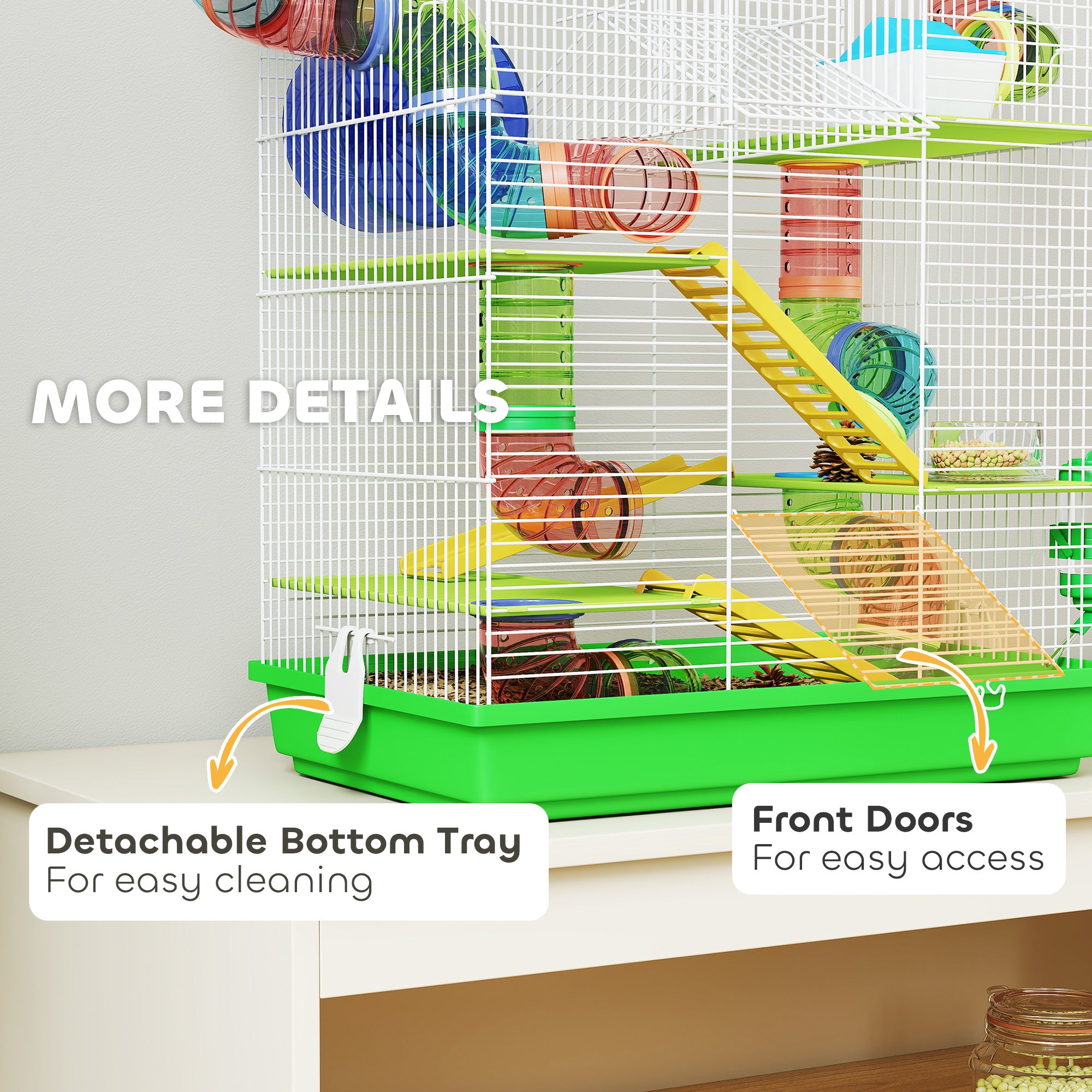 18.5" 5 Tier Hamster Cage with Tubes and Tunnels, Small Animal Cage, Rat Gerbil Cage with Water Bottle, Food Dish, Exercise Wheel, Green - Green - Image 6