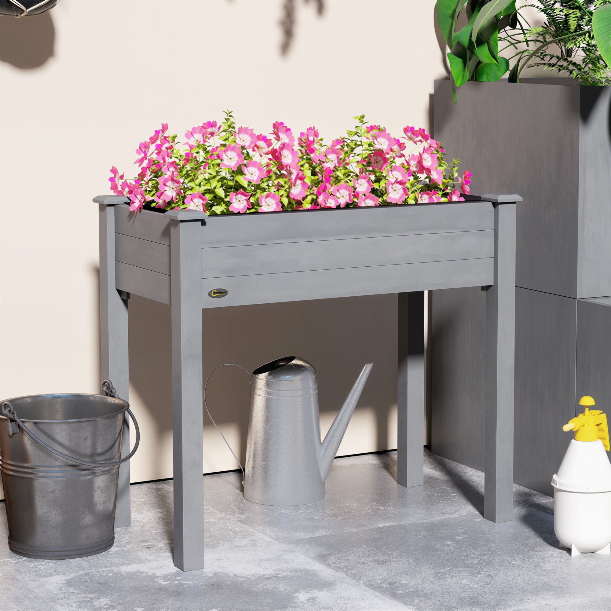 34" Raised Garden Bed, Elevated Wooden Planter Box with Holes for Vegetables, Herb, Flowers for Backyard, Dark Gray - Dark Gray - Image 7