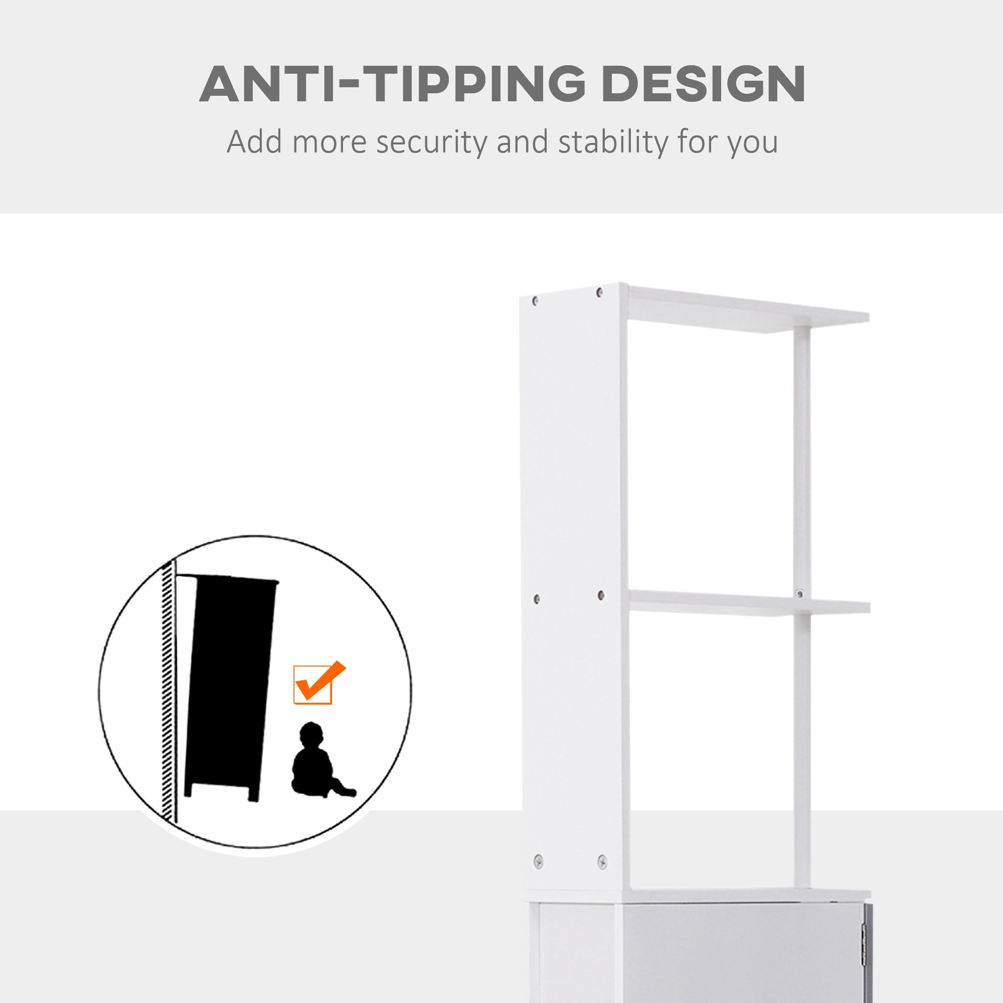 54" Tall Bathroom Storage Cabinet, Freestanding Linen Tower with 2-Tier Shelf and Drawers, Narrow Side Floor Organizer, White