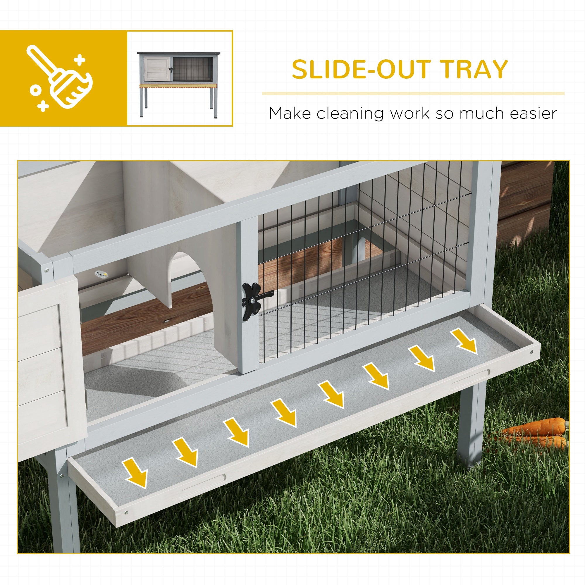 Elevated Rabbit Hutch, Wooden Bunny Cage with Hinged Asphalt Roof and Removable Tray, for Indoor/Outdoor, Gray - Gray - Image 6
