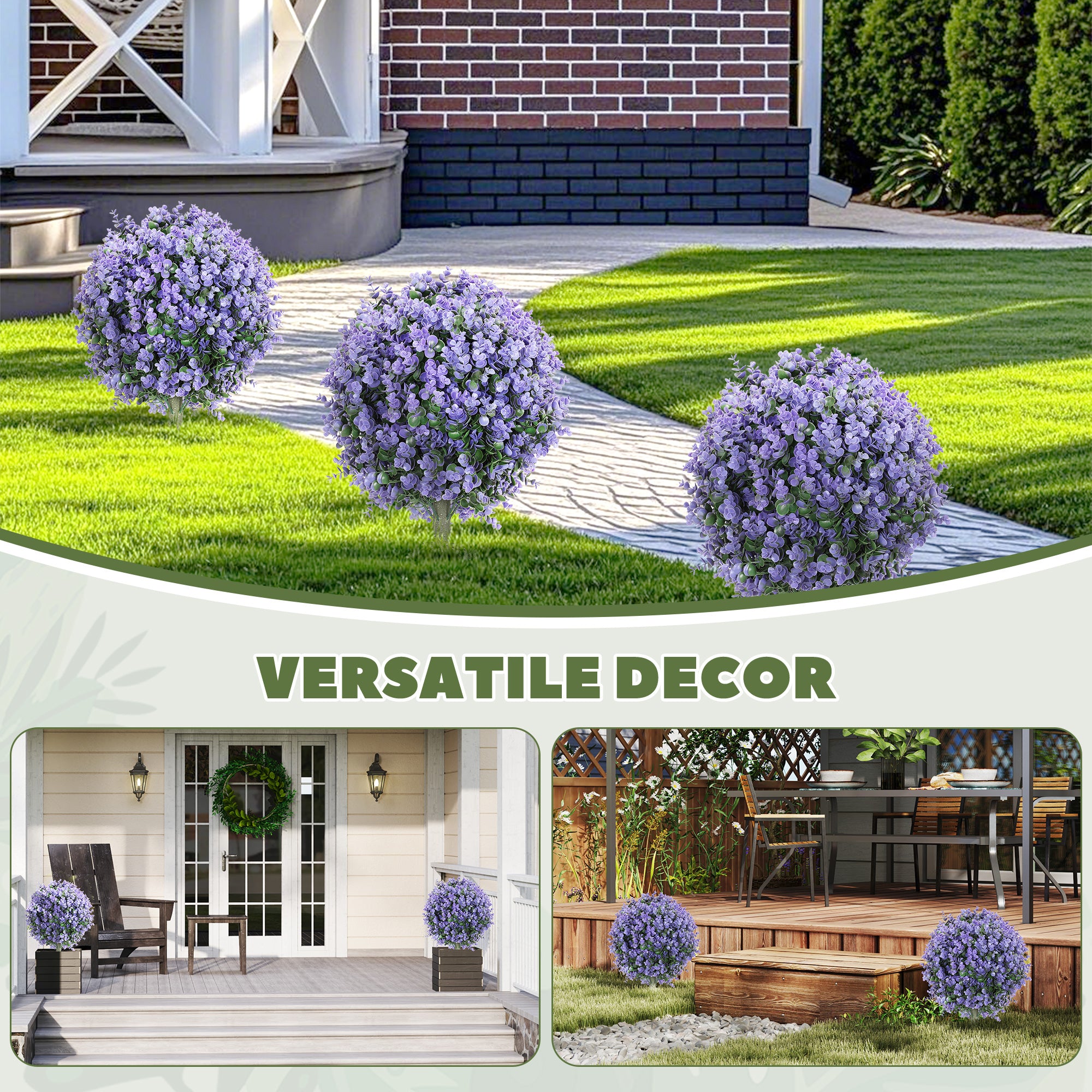 2 Pack 1.3ft Artificial Ball Eucalyptus Topiary with Ground Stake, UV Resistant Faux Greenery for Indoor Outdoor