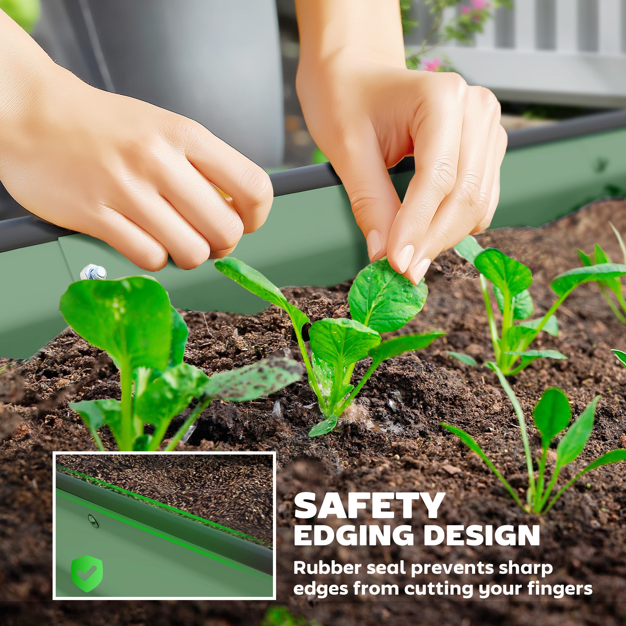 7' x 3' x 1' Raised Garden Bed Set, 2PCS Raised Beds for Gardening with Metal Plant Stakes, Green - Green - Image 6